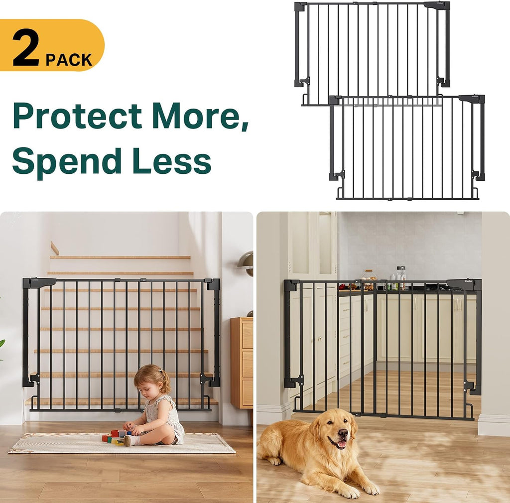 Cumbor 2 Pack 29.2-43' No Bottom Bar Baby Gate for Stairs, 2-in-1 Auto Close Dog Gate Indoor, Hardware Mounted Pet Gate for Doorways with Large Walk Thru Door, Child-Proof Safety Gate for Kids (Black)