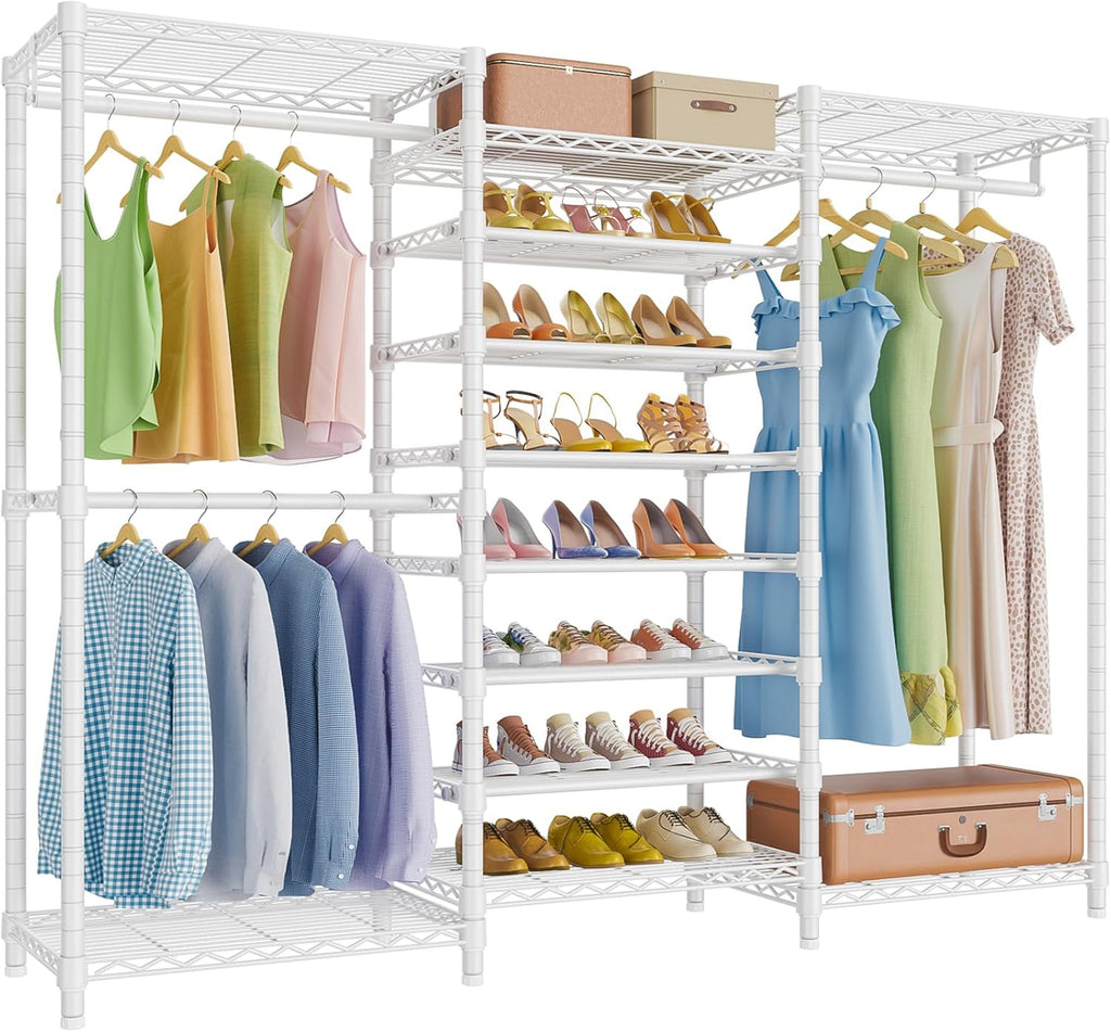 VIPEK S3 Freestanding Clothes Rack Heavy Duty Garment Rack 8-Tier Shoe Racks Closet Storage Organizer Large Wardrobe, Hanging Rod, Adjustable Metal Shelf, 68.9' L x 15.7' W x 76.4' H, White