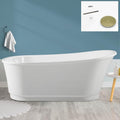 FerdY Langkawi 67' Acrylic Freestanding Bathtub, White Modern Stand Alone Soaking Bathtub, cUPC Certified, Brushed Gold Drain and Minimalist Linear Design Overflow Included, Easy to Install