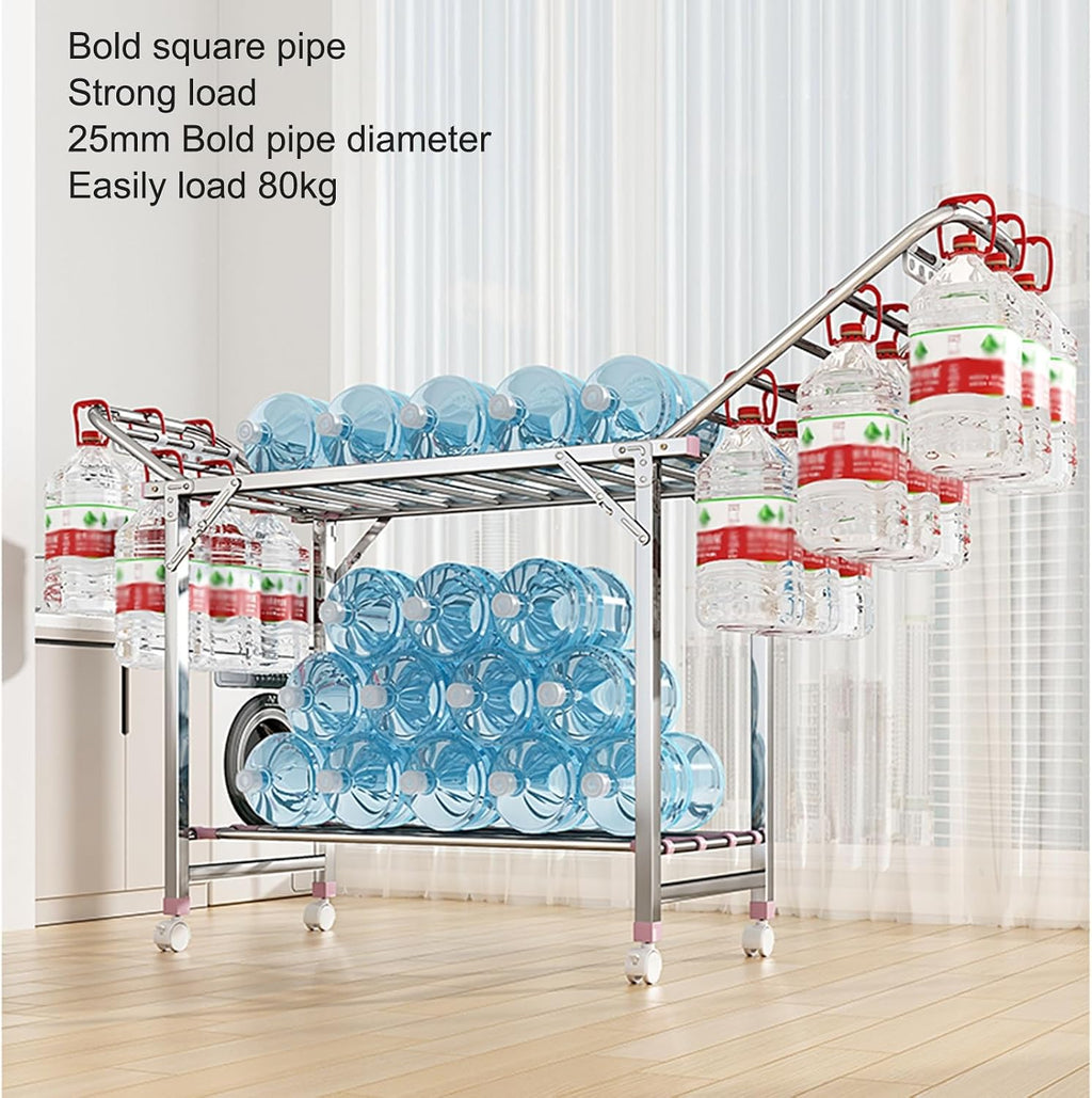 Laundry Drying Rack Collapsible,Cloths Drying Rack 2-Tier Four-Legged Clothing Rack,Portable Garment Rack with Moving Foot Wheel,Free-Standing Large Drying Rack with Height-Adjustable Wings