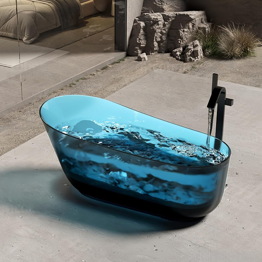 Freestanding Bathtub – Solid Surface Bathtub With Handcrafted Design, Extra Deep Soaking Tub, Free Standing Bathtub For Modern Bathroom Luxury Spa Use (68',Blue B)
