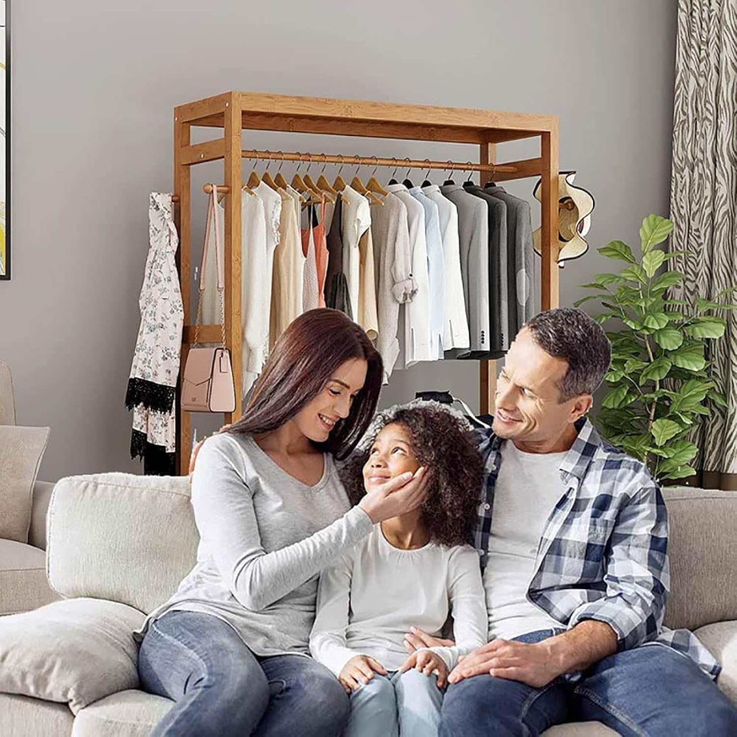 Floor-Standing Solid Wood Rotating Coat Rack，Wooden Rolling Clothes Rack with Shelves & Wheels, 100cm Height, Includes Protective Cover & Hanger - Versatile Storage Organizer for Home & Clos