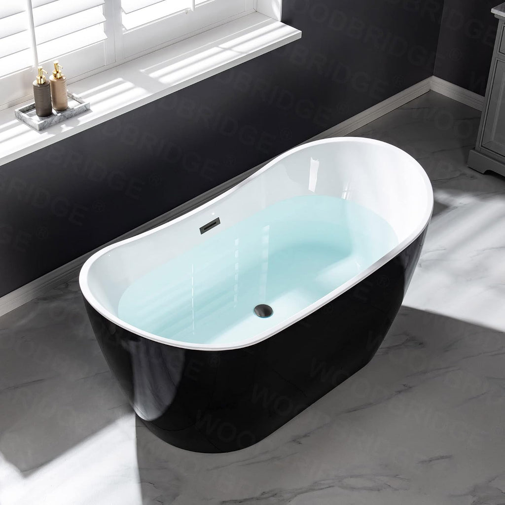 WOODBRIDGE 59' Acrylic Freestanding Bathtub Contemporary Soaking Tub, Black Acrylic(Matte Black Drain/Overflow),BTA1816-MB