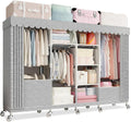 Heavy-duty Foldable Wardrobe Closet, Portable Clothing Organizer Storage Rack, Clothe Rack with Wheel W/cover