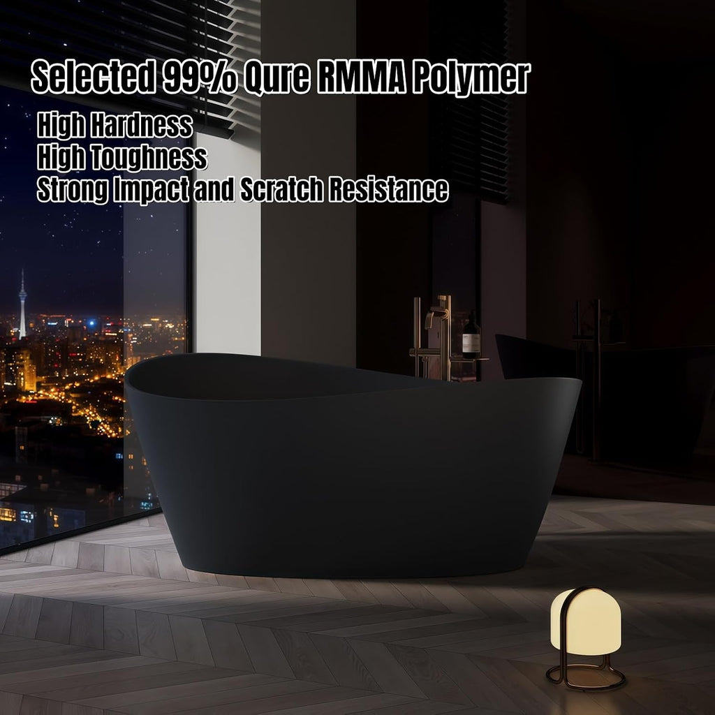 68' Edeyeu Stylish Freestanding Bathtub - Modern Soaker Tub, Extra Deep Freestanding Bathtubs, Durable PMMA Stand Alone Tub, Contemporary Solid Surface Bathtub for Luxurious Bathroom Spa Blue