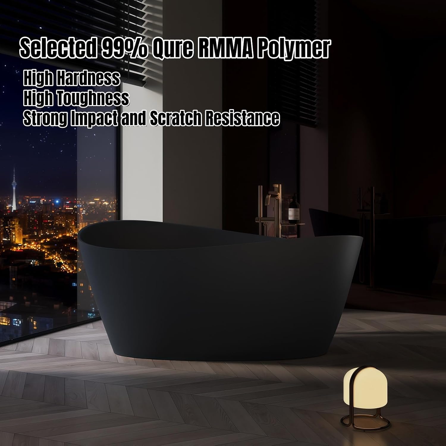 68' Edeyeu Stylish Freestanding Bathtub - Modern Soaker Tub, Extra Deep Freestanding Bathtubs, Durable PMMA Stand Alone Tub, Contemporary Solid Surface Bathtub for Luxurious Bathroom Spa Beige