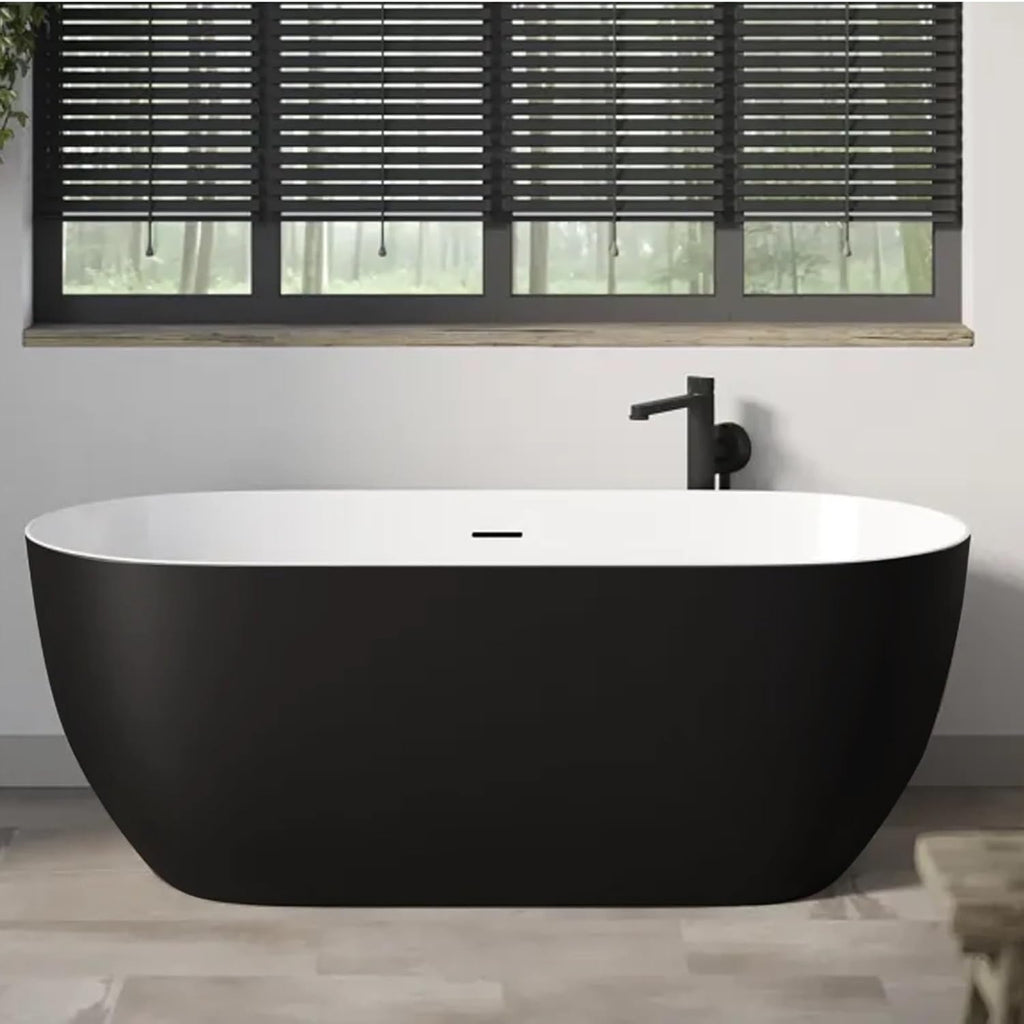 BuildMyplace 67' Acrylic Freestanding Bathtub, Contemporary Soaking Tub With Overflow and Pop Up Drain In Chrome, Stand Alone Soaking BathTub, Glossy Black Bathroom Tub for Adults, cUPC Certified
