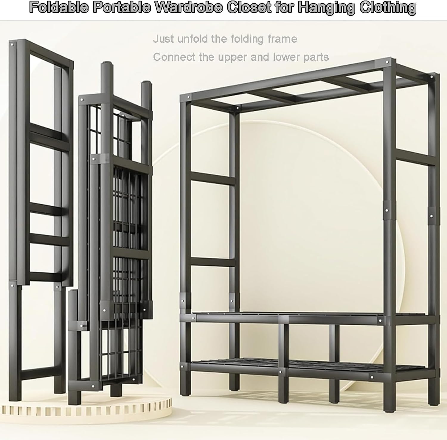Heavy Duty Portable Closet with Cover Foldable Clothes Rack Armoire Wardrobe Closet Garment Racks(150cm/59in)
