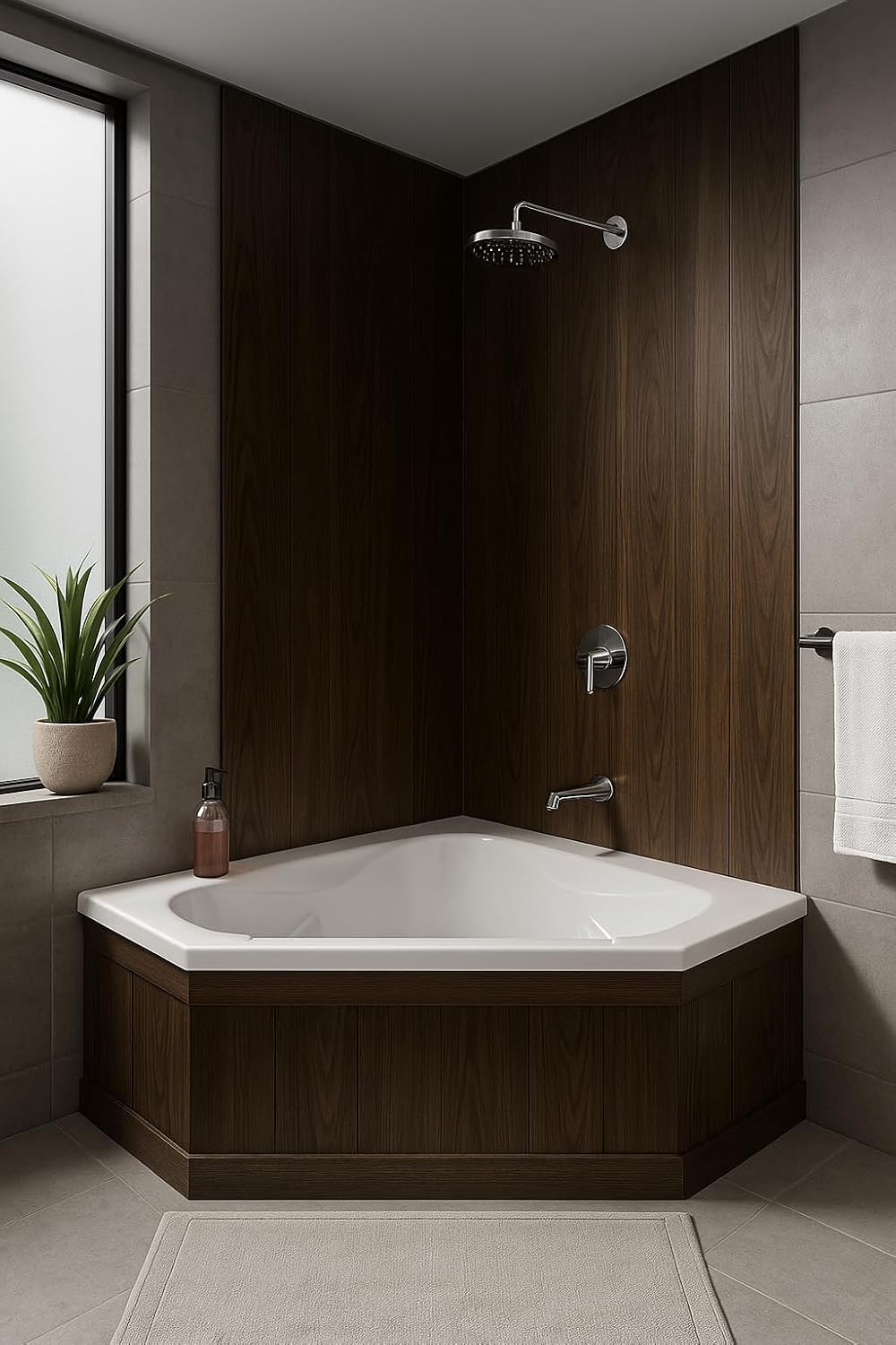 Carver Tubs - CT6060 - Modern Acrylic Fiberglass Whirlpool Corner Bathtub, 12 Heated Jetted Air Massage - White Corner Triangle Acrylic Tub w/Armrest - Deep Relaxing Soak - 60'L x 60'W x 19.5'H