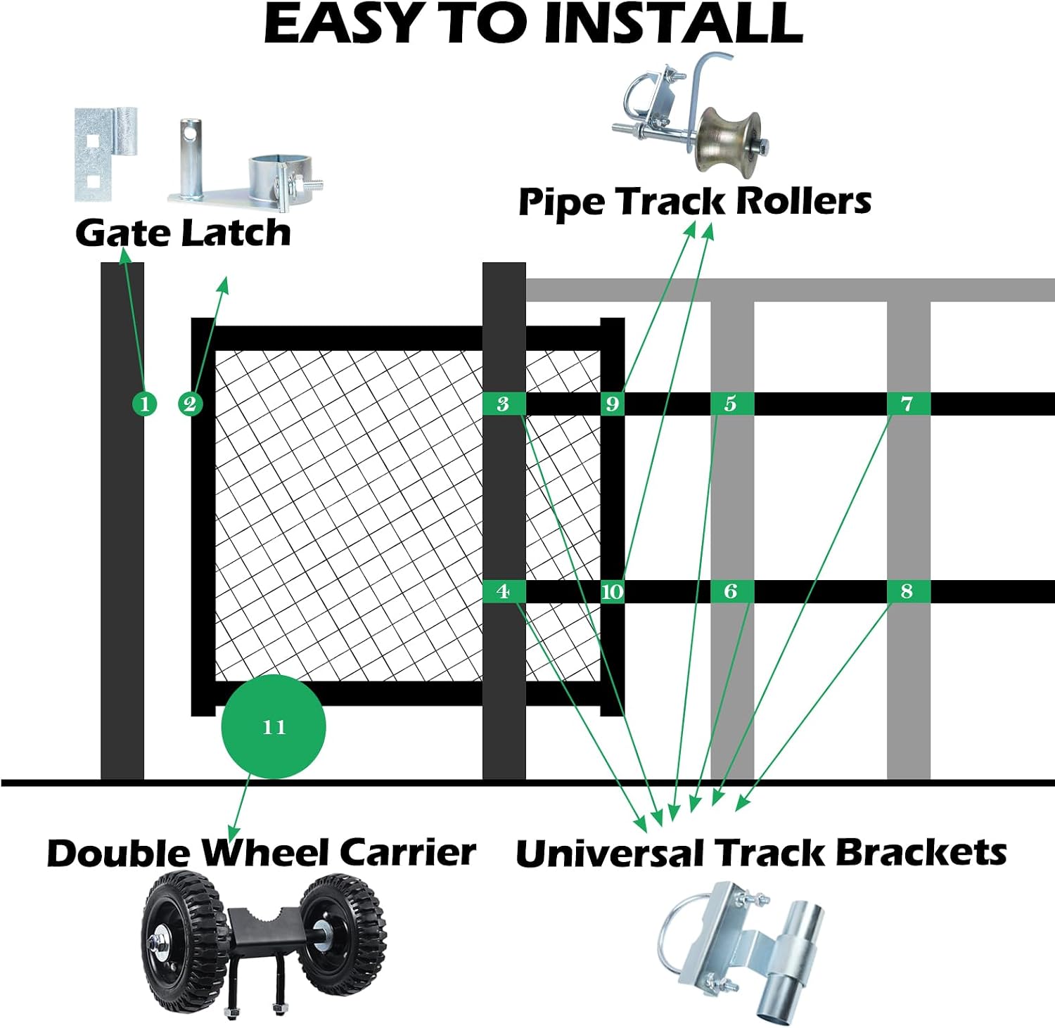 6' Wheels Rolling Gate Hardware Kit for Chain Link Gate | Sliding Gate Hardware | Sliding Gate Kit | Farm Gate Hardware