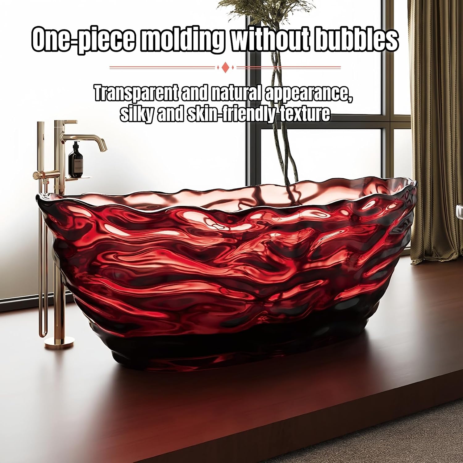 72' Edeyeu Freestanding Bathtub - Extra Deep Soaking Tub with Crystal Resin Design, Free Standing Bathtub Solid Surface, Durable Soaker Tub Easy to Clean with Drain Blue B