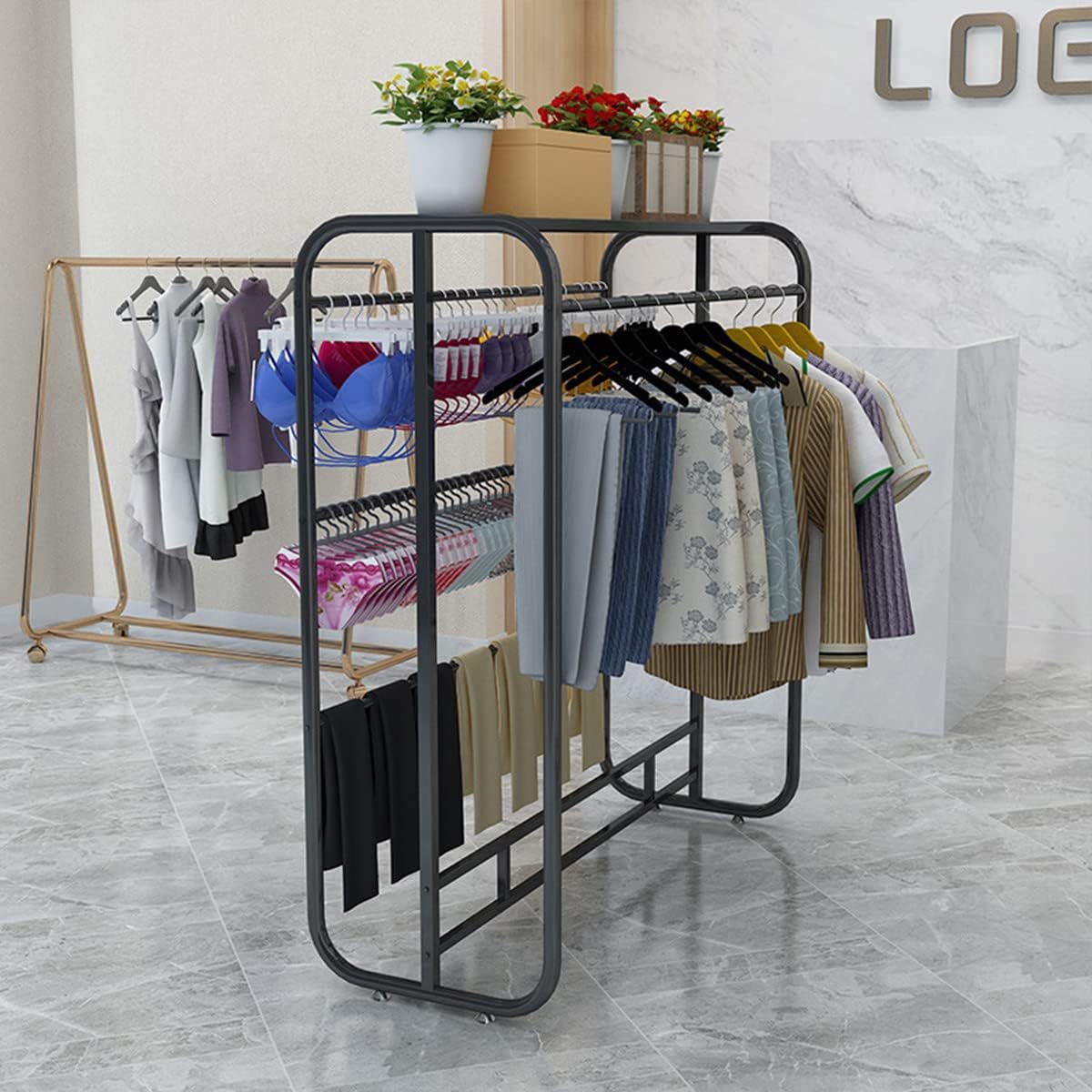 Free Standing Garment Rack,Metal Floor Stand For Bras,Shorts,Socks,Underwear,Shopping Mall Garment Organizer With Top Storage For Shopping Malls,Exhibitions And Retail,A100X135Cm