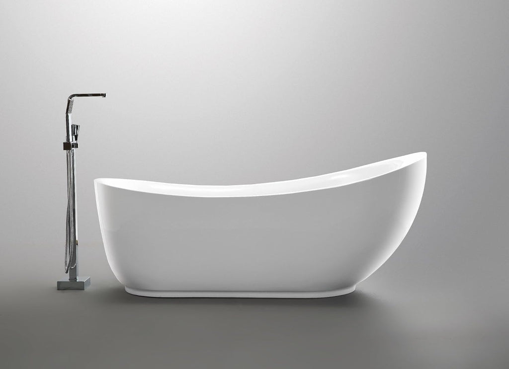 ANZZI Freestanding Bathtub 71 In Acrylic Flat Bottom Soaking Tub Glossy White Talyah Series One Piece Contemporary Design Center Drain High Gloss Finish Deep Soak Comfort Bathroom Fixture | FT-AZ090