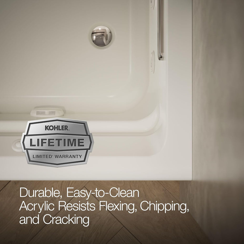 Kohler K-1124-HR-96 Archer 6Ft Whirlpool with Comfort Depth Design, Integral Apron, Right-Hand Drain and Heat, Biscuit