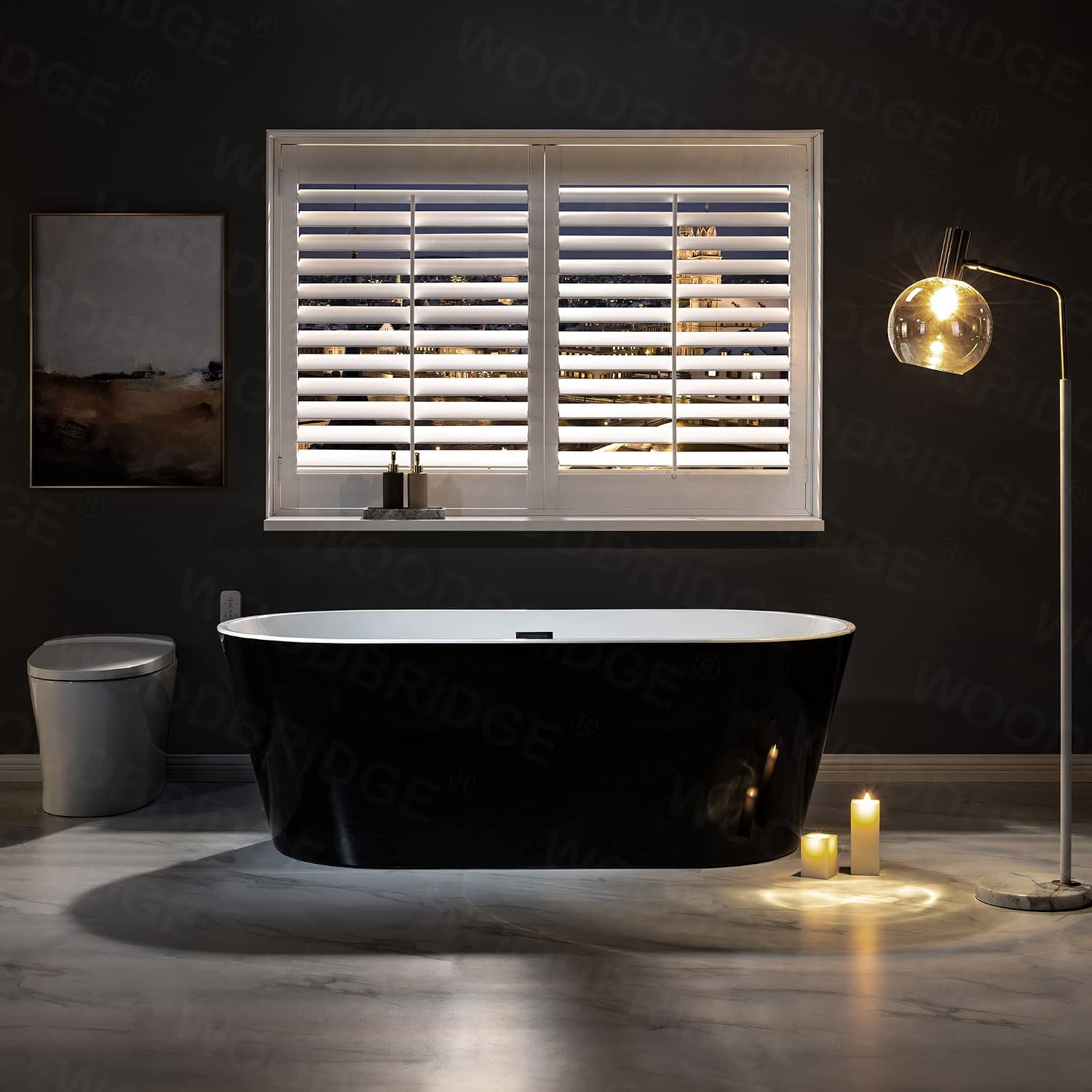 WOODBRIDGE 67' Acrylic Freestanding Bathtub Contemporary Soaking Tub, Black Acrylic(Matte Black Drain/Overflow),BTA1813-MB