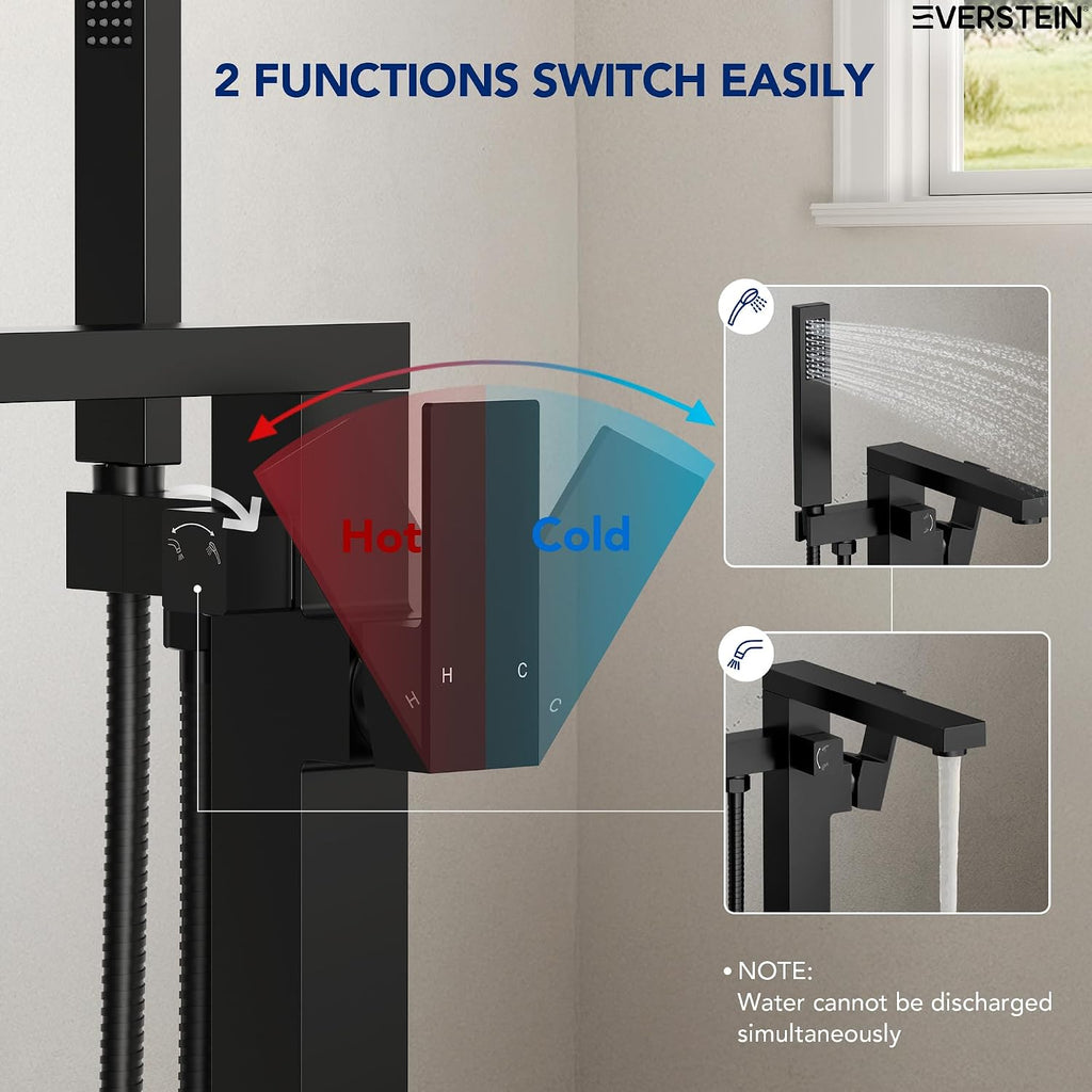 Freestanding Bathtub Faucet with Hand Held Shower, Floor Mount Tub Filler, Brass Bath Tub Faucet, Valve Included，Matte Black