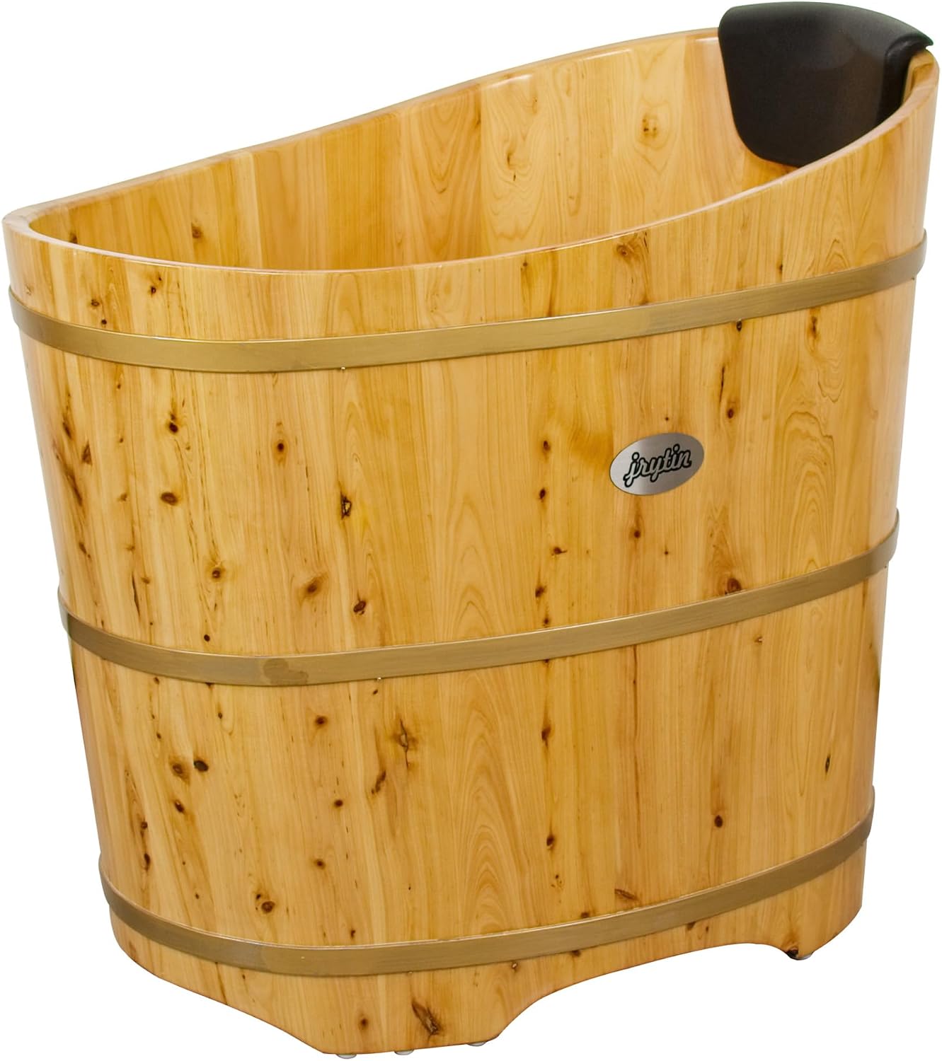 34 Inches Small Handcrafted Free Standing Wooden Bathtub, Portable Deep Soaking Tub for Relaxation, Natural Cedar Wood, Ideal for Home Spas and Bathroom Renovations, Perfect Hot Tub Option