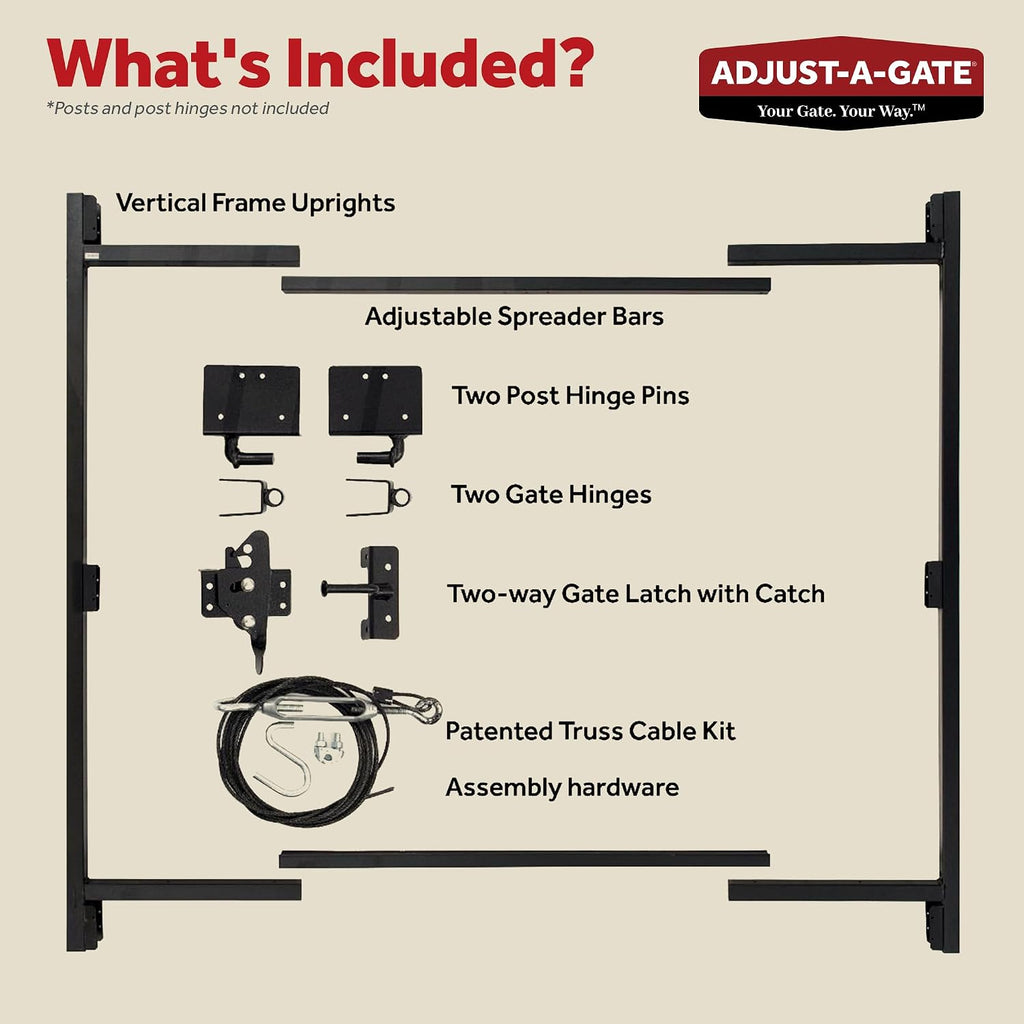 Adjust-A-Gate Steel Frame Lockable 2-Way Gate with Installation Building Kit, 36'-60' Wide Opening Up to 7' High