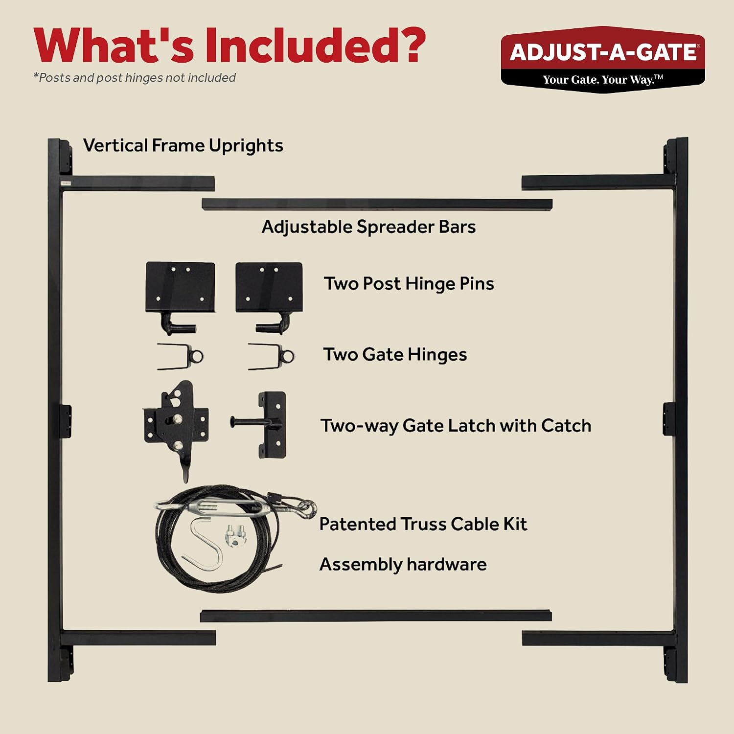 Adjust-A-Gate Steel Frame Lockable 2-Way Gate with Installation Building Kit, 36'-60' Wide Opening Up to 7' High
