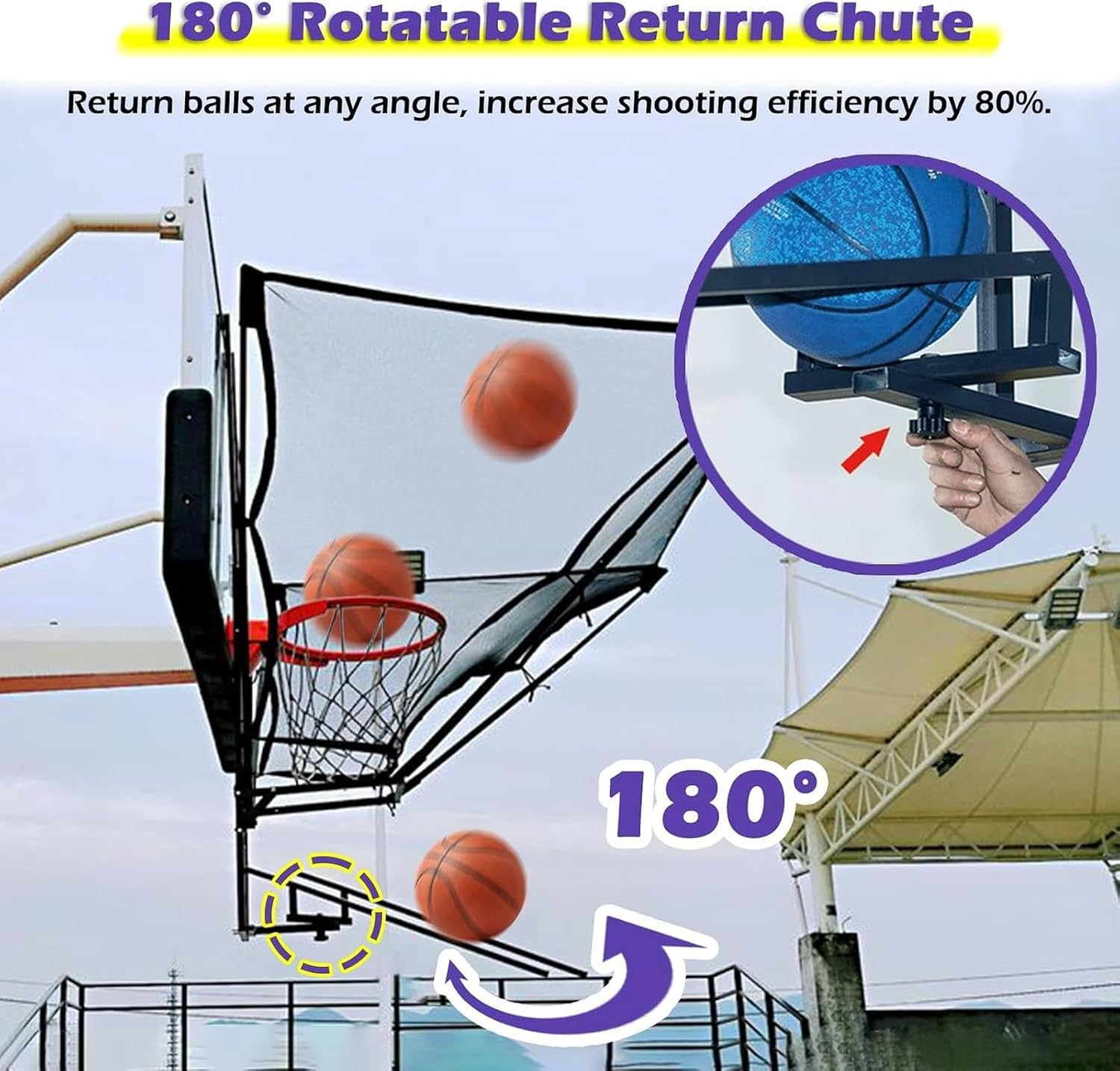 Basketball Hoop Returner Shot Return Apparatus Youth/Adults/Kids Catcher Net Rebounder Metal for Home School Gym Hang Portable Train