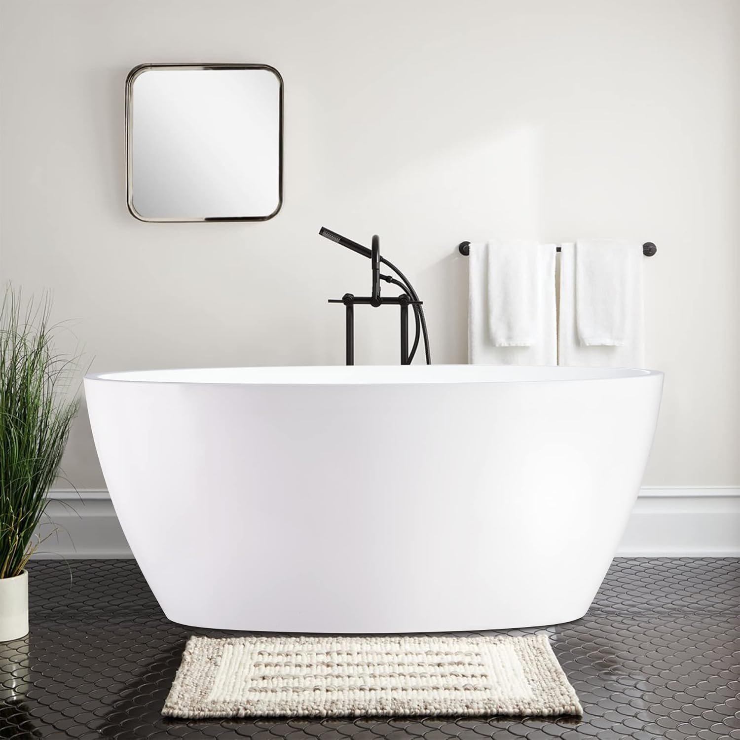 Vanity Art 59' X 32' Freestanding Bathtub | Home Improvement Bathtubs with Contemporary Design for Soaking and Bathing, Overflow and Pop-up Drain with UPC Certified, Acrylic, VA6834-M