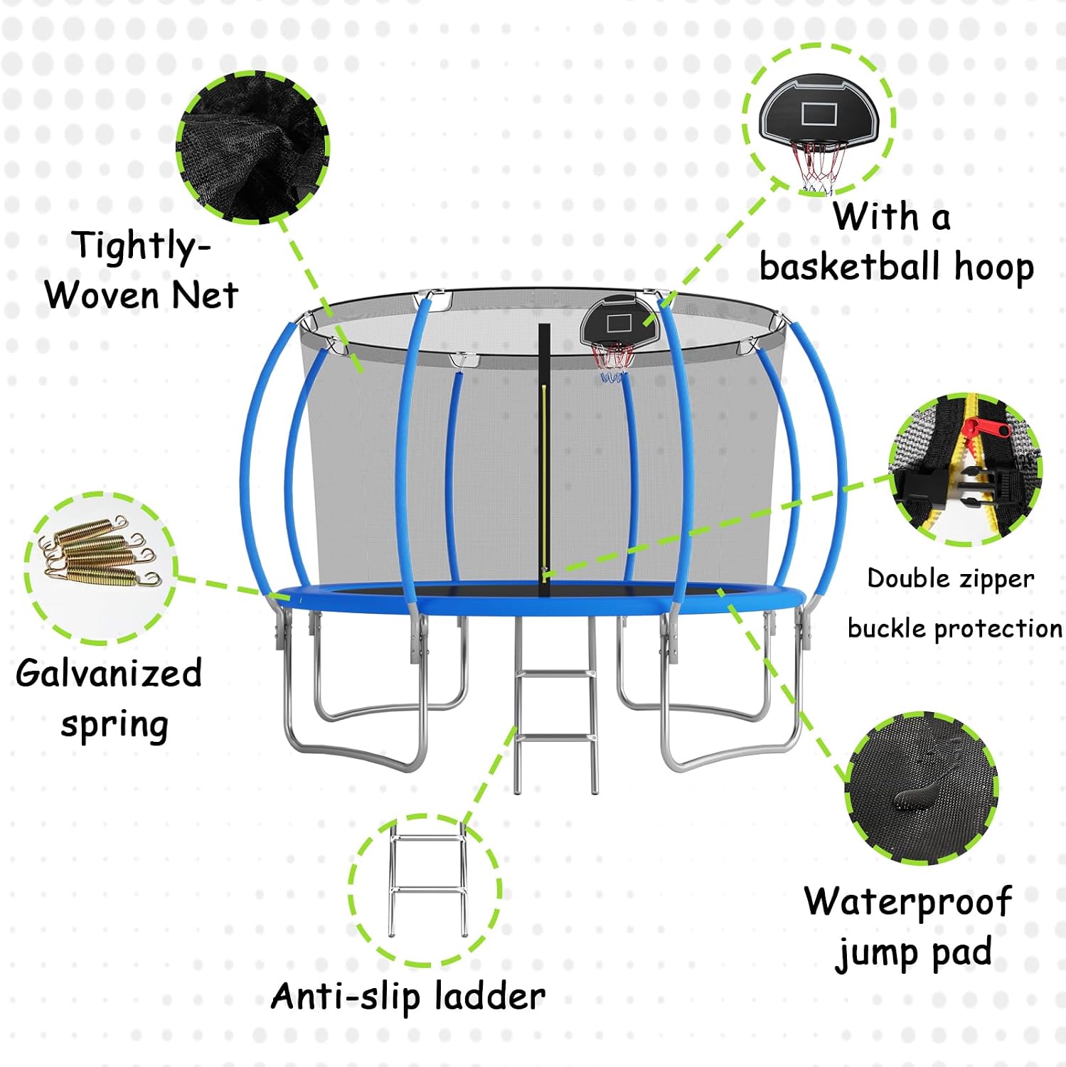 Tranpoline 10FT 12FT 14FT 16FT Tranpoline for Kids with Safety Enclosure Net Recreational Tranpoline for Adults ASTM Approval Backyard Outdoor Tranpoline with Basketball Hoop