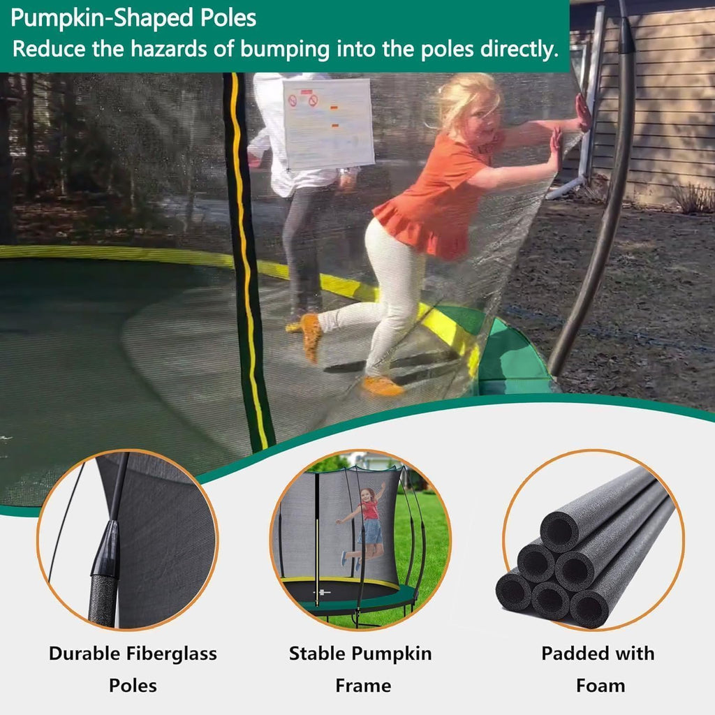 1500LBS 16FT 15FT 14FT 12 FT 10FT 8FT Tranpoline for Kids and Adults with Sprinkler, Lights with Music Speaker, Socks, Water Ball, Heavy Duty Outdoor Tranpoline with Net Enclosure and Ladder