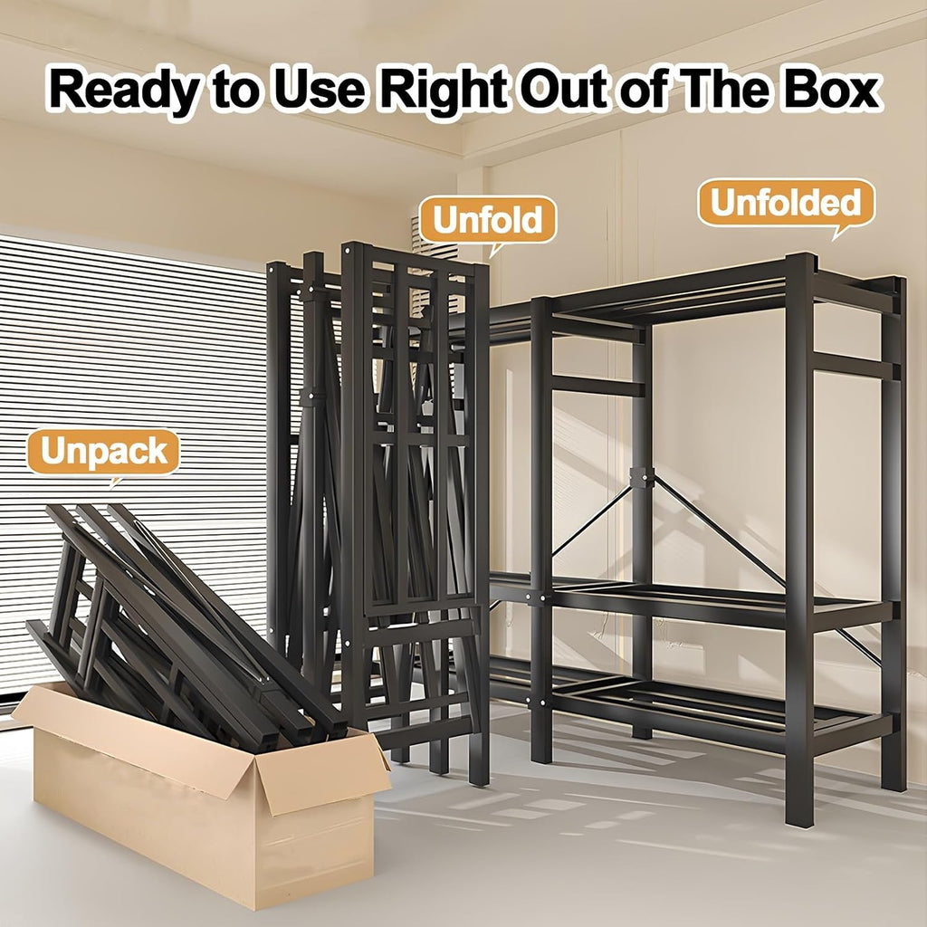 Foldable Wardrobe Closet with Cover, Portable Metal Garment Rack with Hanging Rods, Clothing Rack for Hanging Clothes, Storage Organizer for Bedroom(Grey,127cm/50inch)