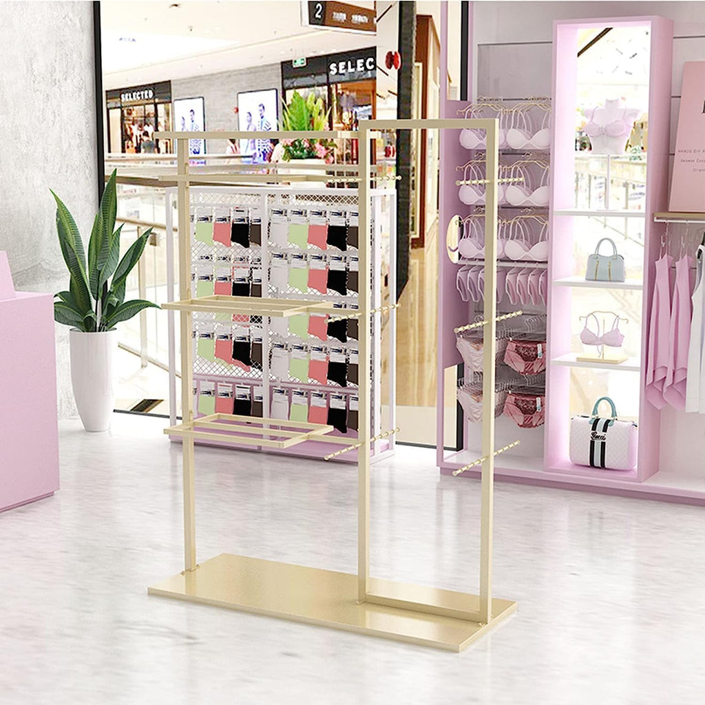 Retail Store Display Rack,Free Standing Garment Rack,Double Sided Coat Hanger,Heavy Duty Metal Underwear,Bra,Shorts and Socks Display Rack,Island Rack with
