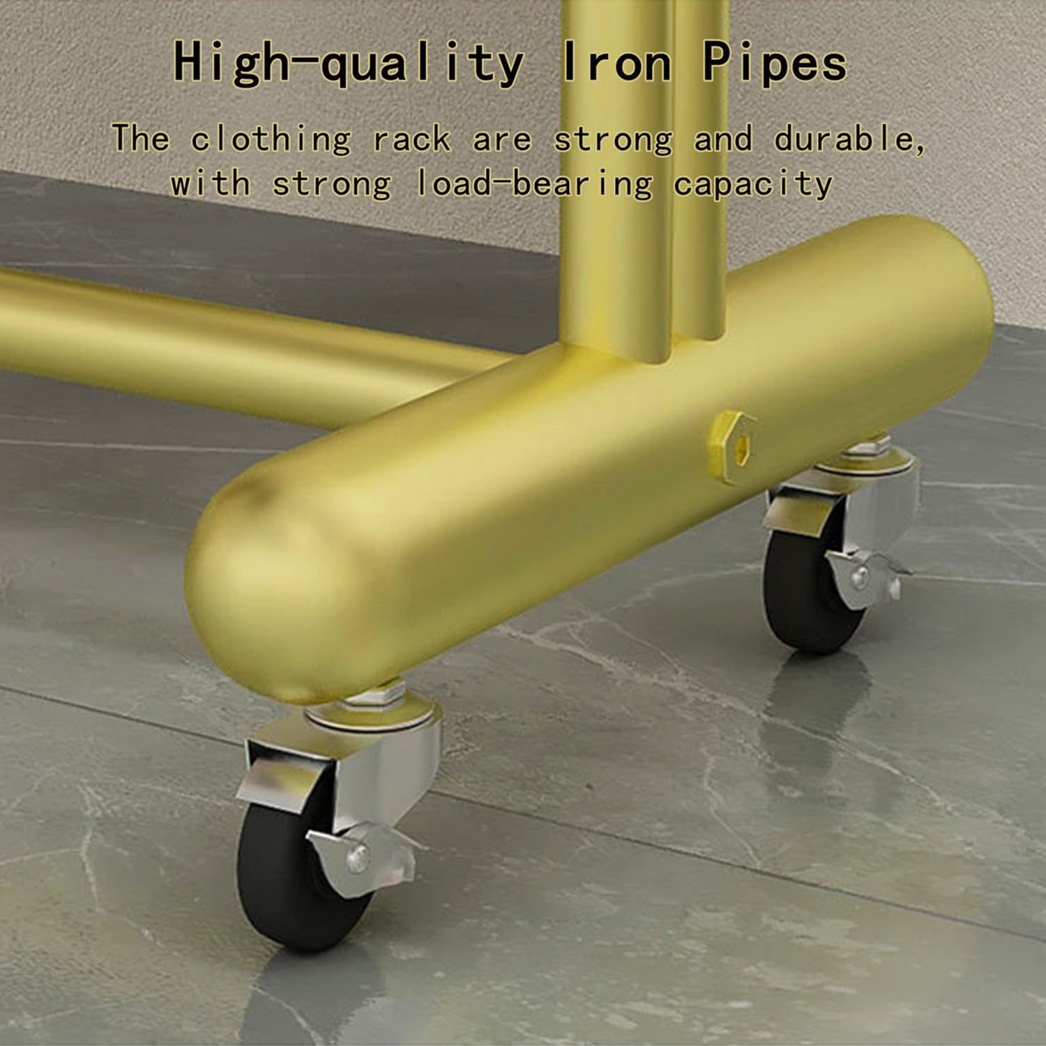 Heavy Duty Clothes Rack with Sturdy Wheels, Freestanding Metal Garment Rack for Hanging Clothes, Standing Rolling Clothing Rack for Retail Boutiques and Bedroom, Gold