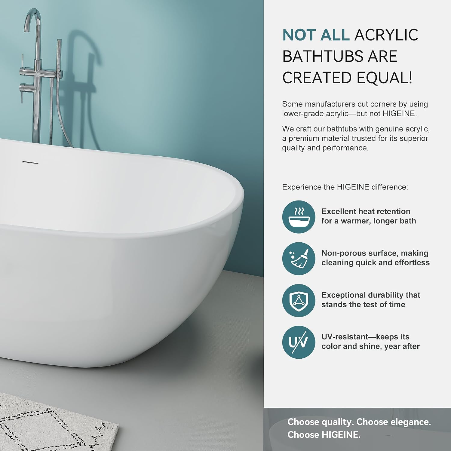 59' Modern Stand Alone Free Standing Bathtubs, White Acrylic Tub | Upgraded Square Soaking Bathroom Tub with CUPC Drain