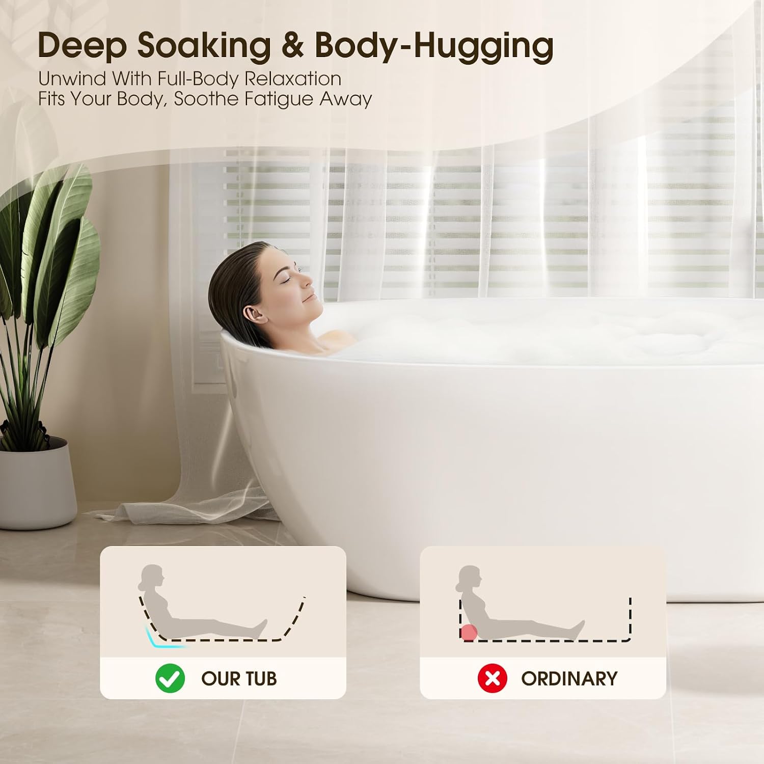67'Acrylic Freestanding Bathtub, Double-Walled Insulated Soaking Tub with 18' Ergonomic Deep Design, Glossy White, Integrated Chrome Drain & Overflow, cUPC Certified Stand Alone Tub, Curved White
