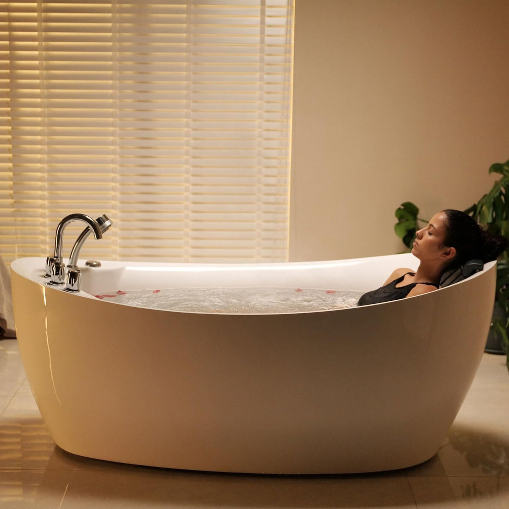 Empava 67' x 31' Freestanding Whirlpool Tub with Left/Right Drain,560W Stand Alone Bathtub with 7 Hydromassage Jets, Elegant Boat-Shaped,Acrylic,ETL Certified