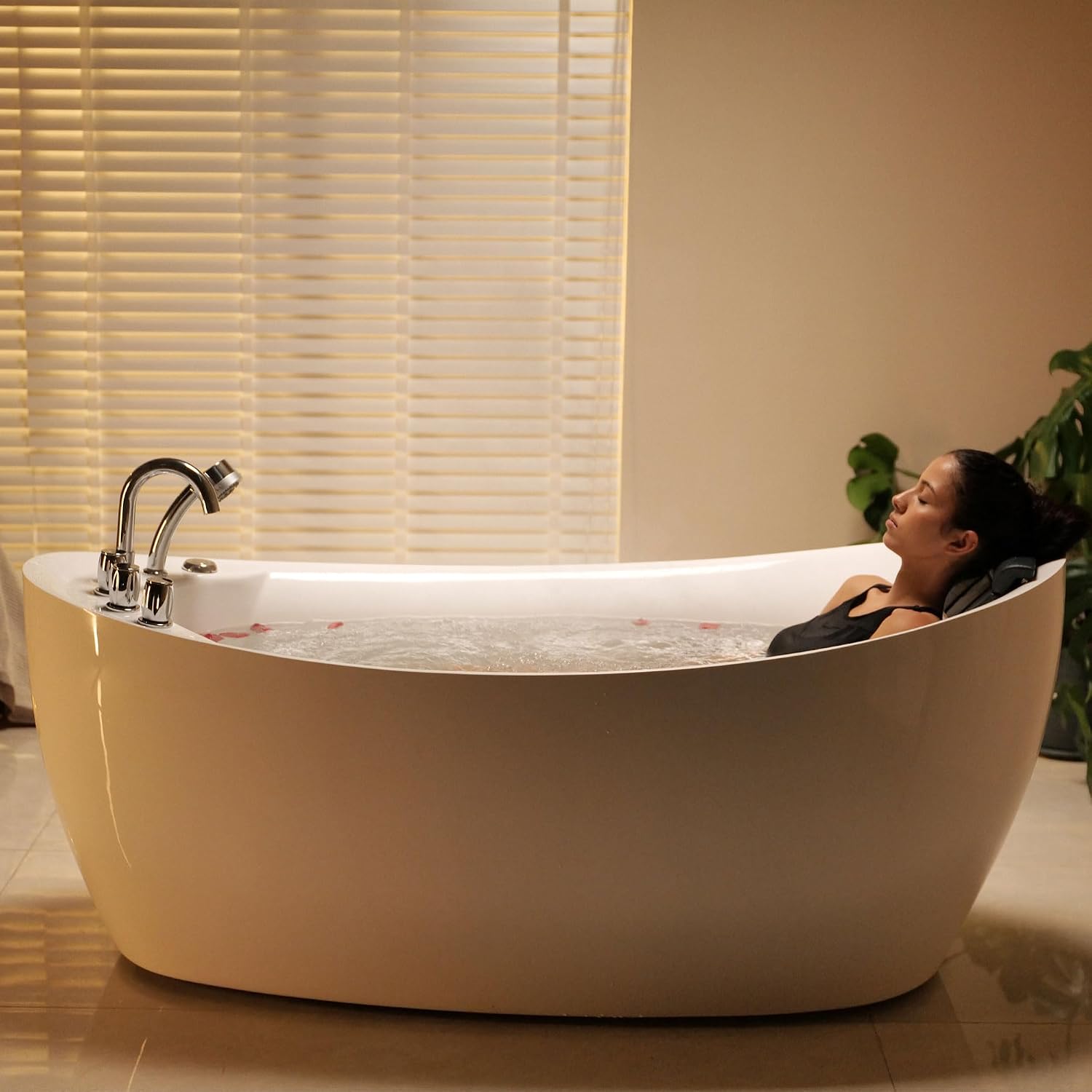 Empava 67' x 31' Freestanding Whirlpool Tub with Left/Right Drain,560W Stand Alone Bathtub with 7 Hydromassage Jets, Elegant Boat-Shaped,Acrylic,ETL Certified