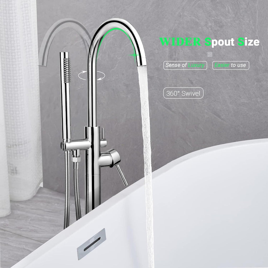 Freestanding Tub Faucets, Floor Mount Free Standing Tub Faucet, Brass Tub Filler, Freestanding Bathtub Faucet Shower Mixer Tap, Chrome