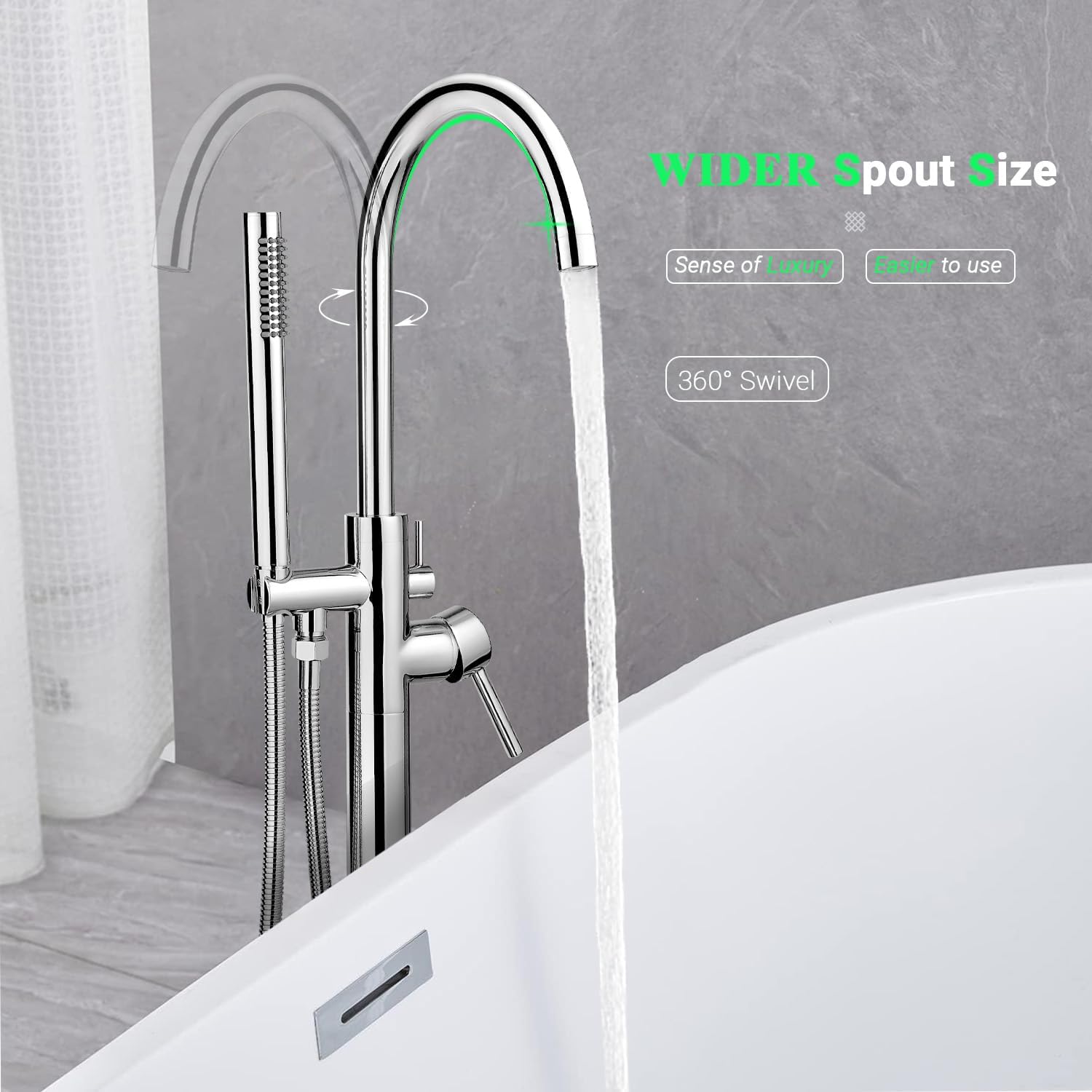 Freestanding Tub Faucets, Floor Mount Free Standing Tub Faucet, Brass Tub Filler, Freestanding Bathtub Faucet Shower Mixer Tap, Chrome