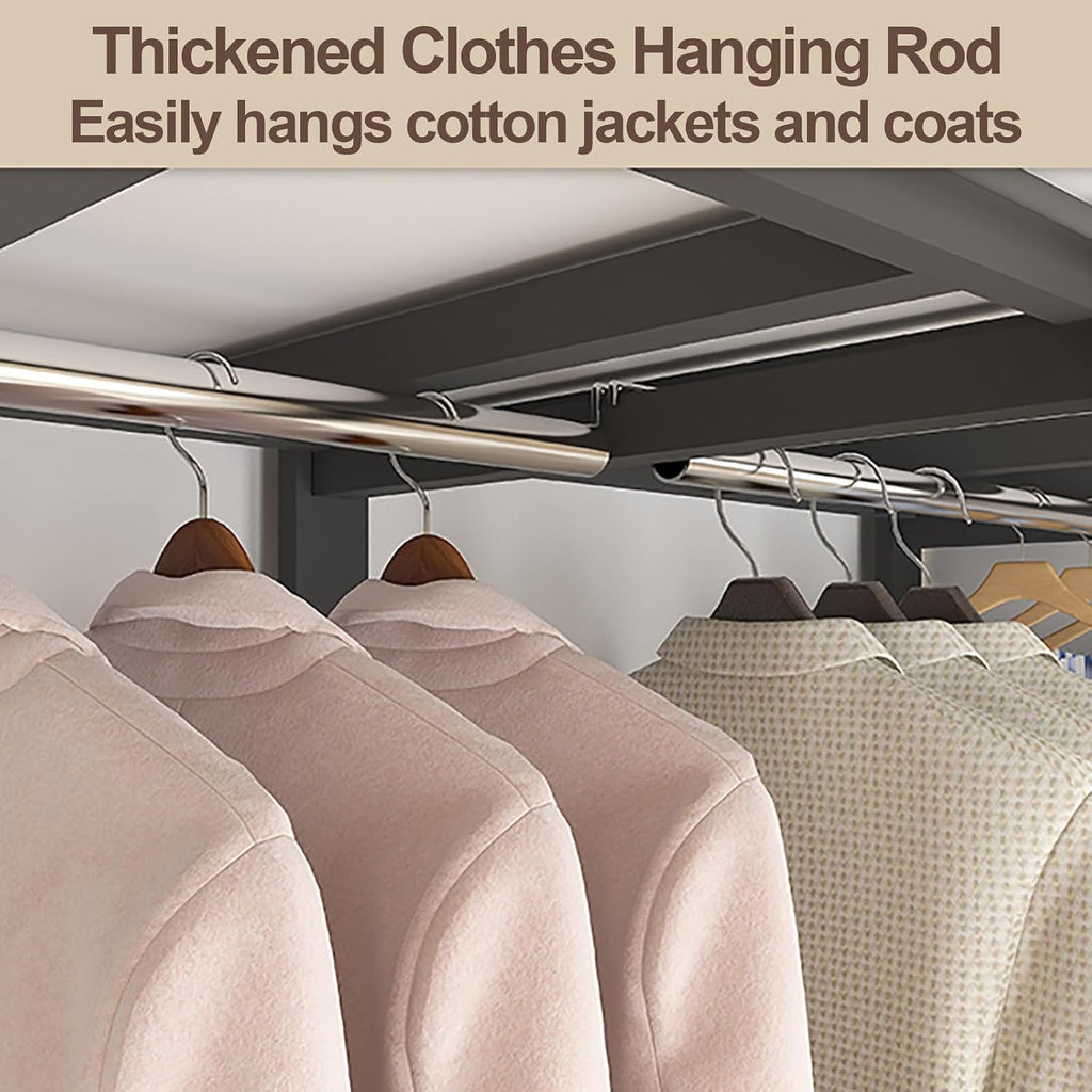Heavy Duty Portable Wardrobe Closet With Cover, Metal Clothing Rack Organizer For Bedroom, Foldable Garment Rack With Hanging Rods, Clothes Rack For Bedroom(Green,150cm/59.1inch)