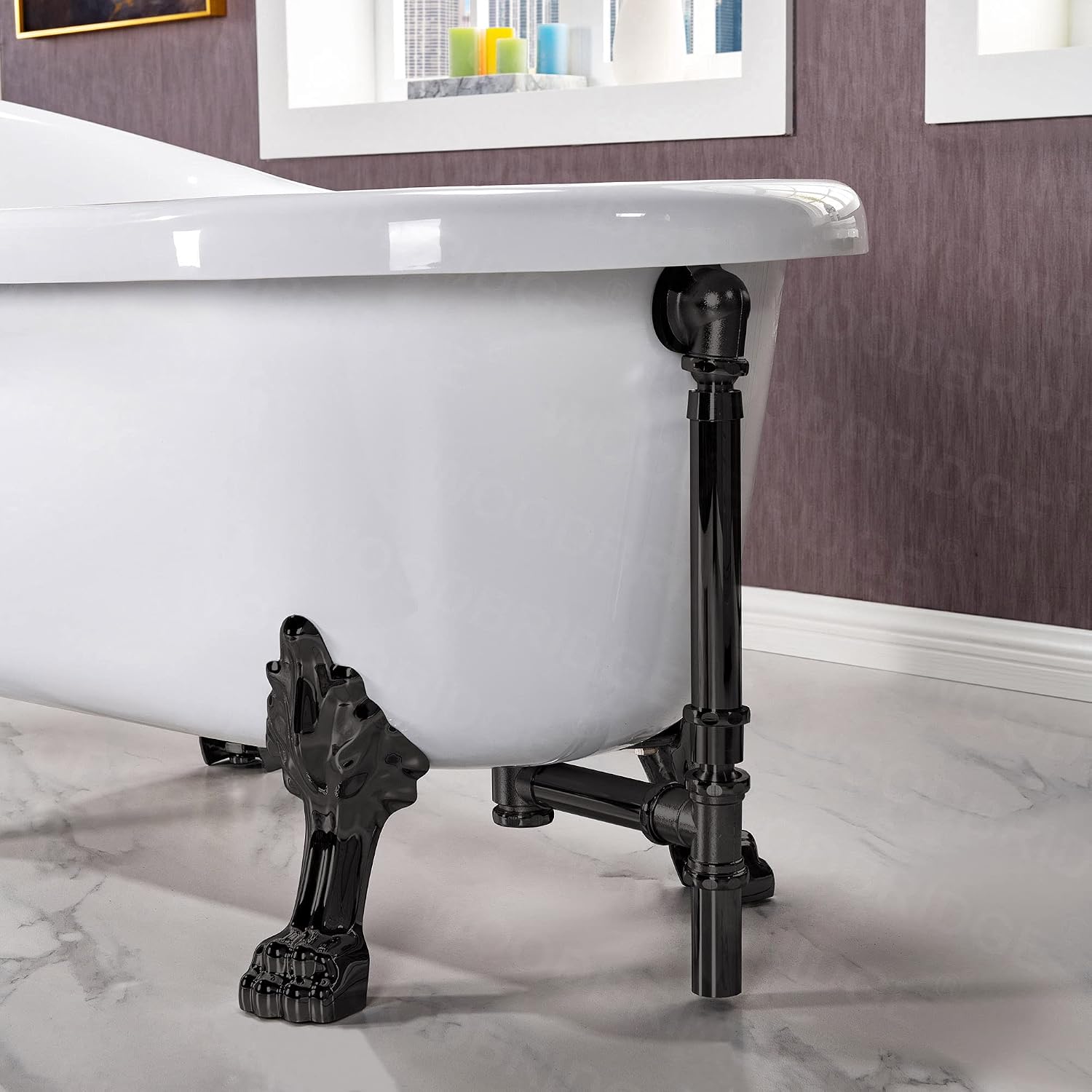 WOODBRIDGE 54' Heavy Duty Acrylic Slipper Clawfoot Bath Tub with Matte Black Feet & Matte Black Drain &Overflow,B0021 MB
