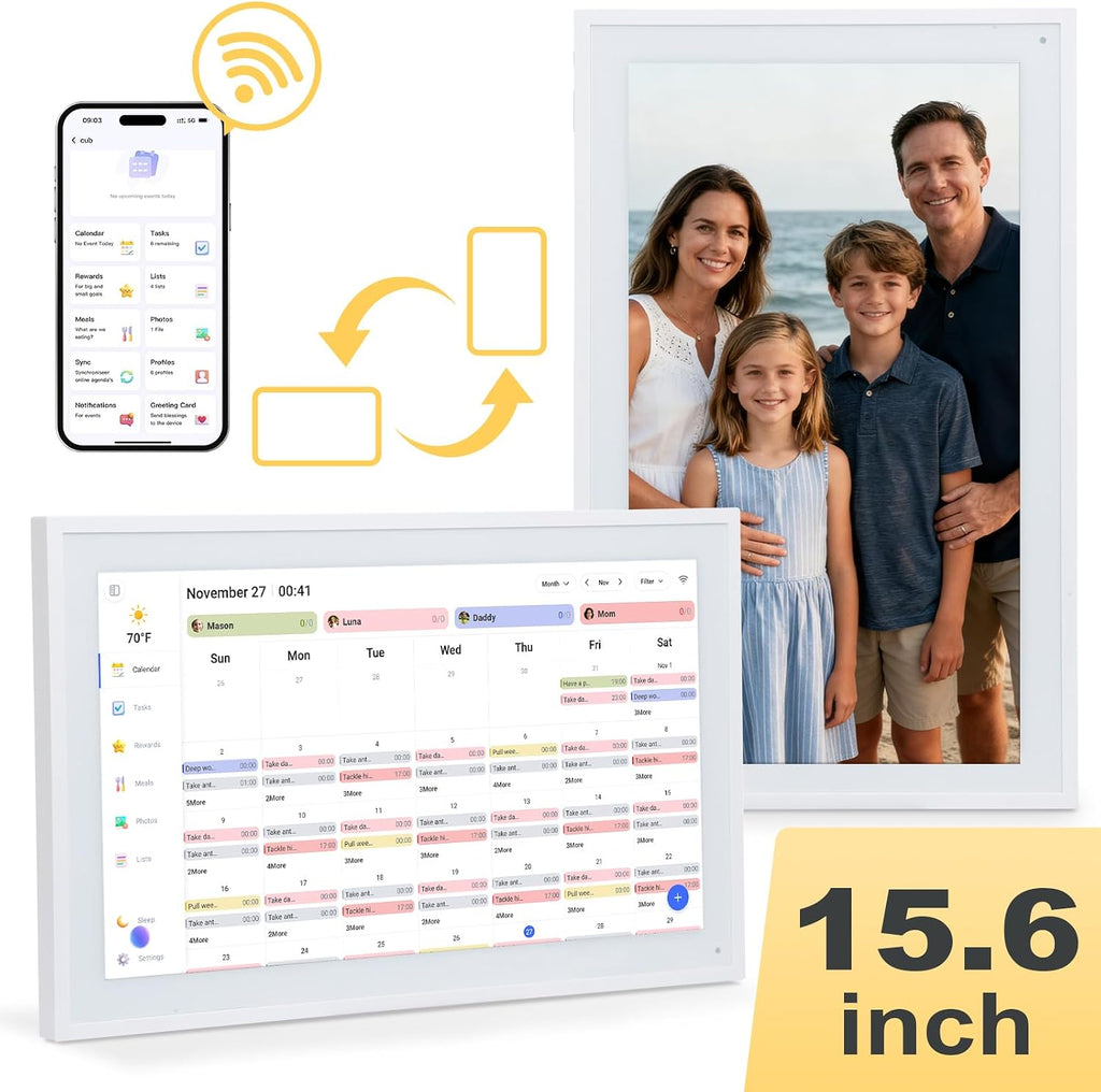 COMIX 15.6' Smart Digital Wall Calendar - WiFi Family Organizer with Sync Google/Outlook/Apple Calendar, Touchscreen Meal Planner & Chore Chart, Digital Photo Frame for Home & Office