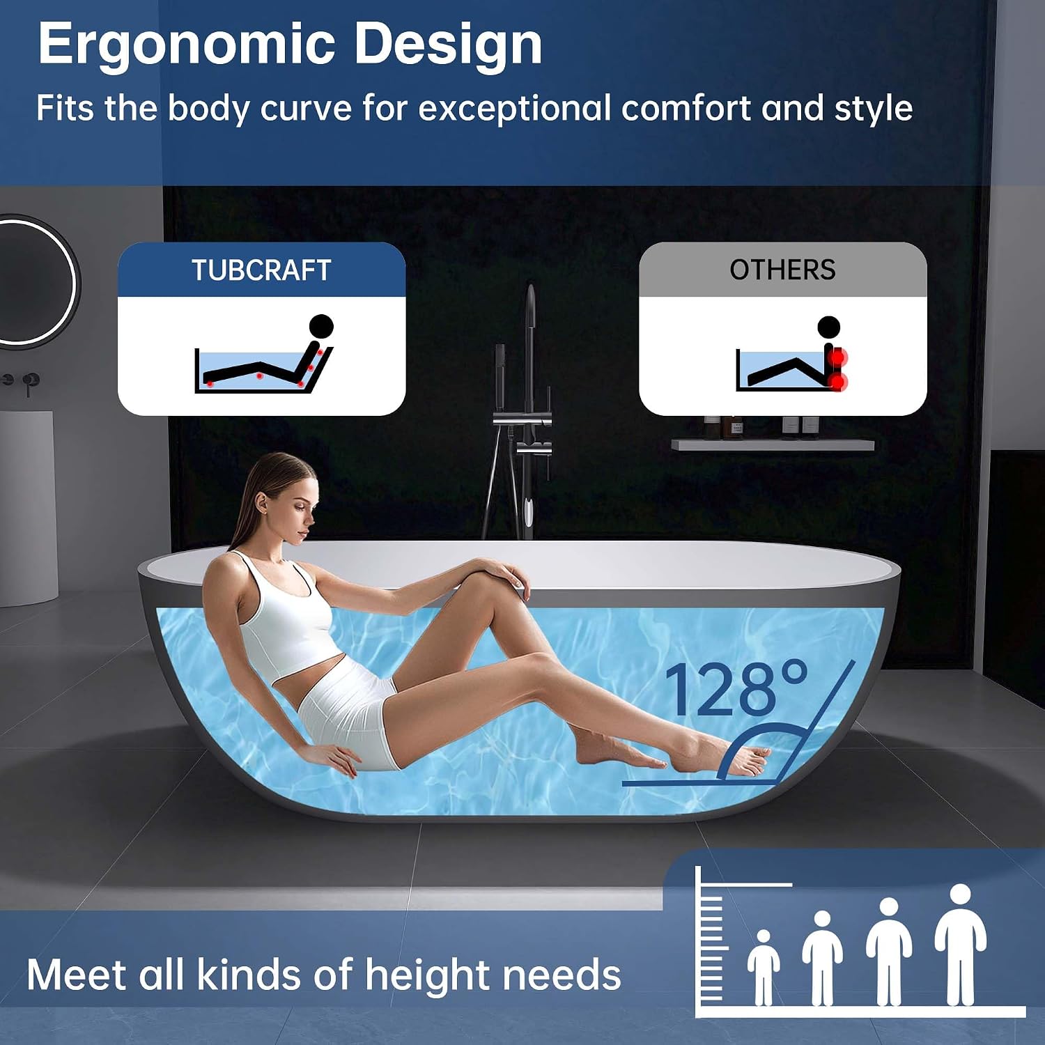 Oval 69' Freestanding Tub, Solid Surface Bathtub Matte White | Modern Stand Alone Bathtub, Stone Resin Free Stand, Contemporary Soaking Tub with Pop-Up Drain and Overflow