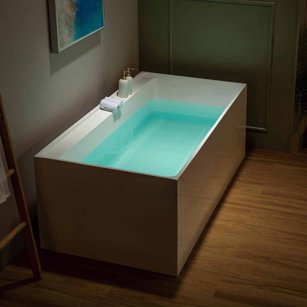 WOODBRIDGE 66-7/8' L x 31-1/2' W Freestanding Contemporary Soaking Bathtub with Brushed Nickel Drain & Overflow, White, B6710-BN