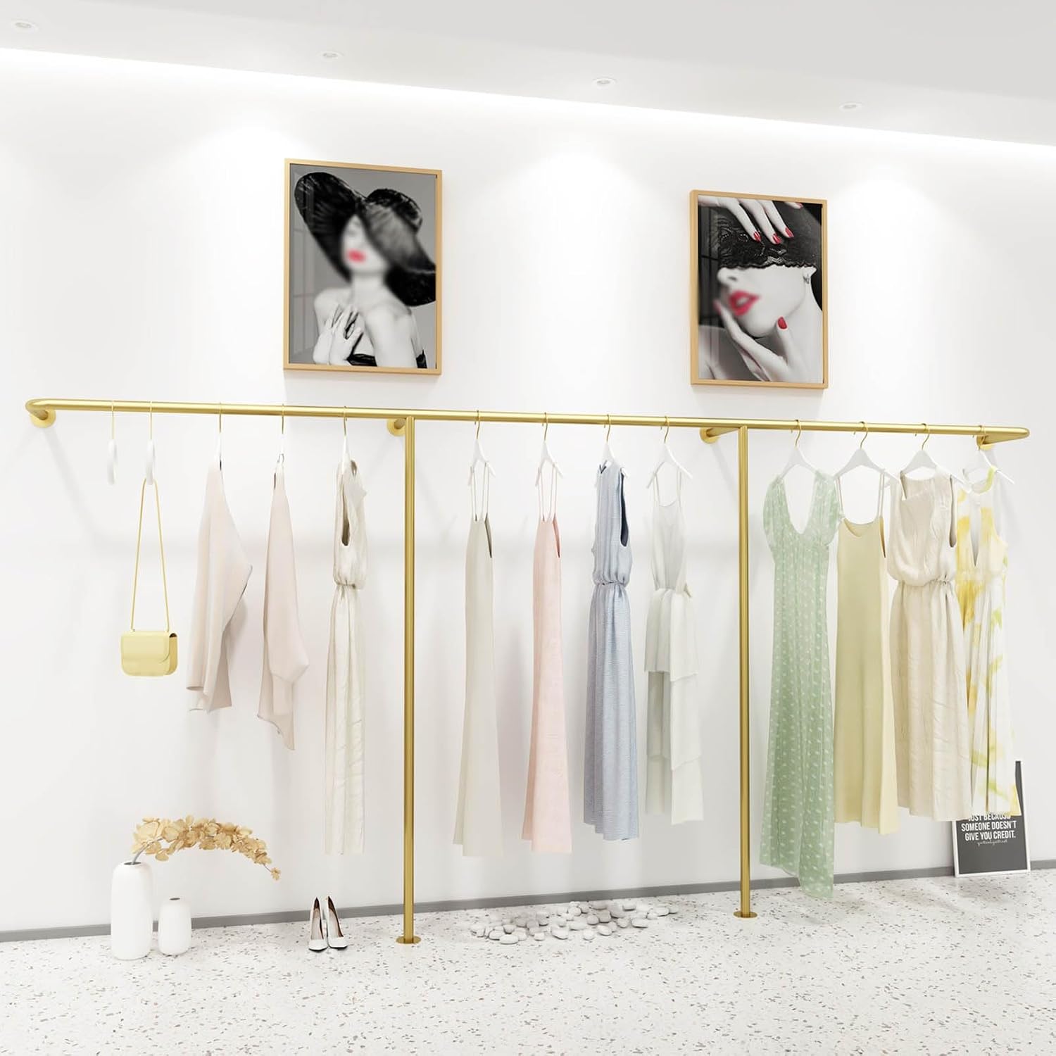 Wall Mounted Industrial Pipe Clothing Rack，home Retail Boutique Clothing Display Stand, Commercial Coat Rack Metal Bedroom Clothing Rod Garment Rack，clothing Hanging Rod for Closet Storage