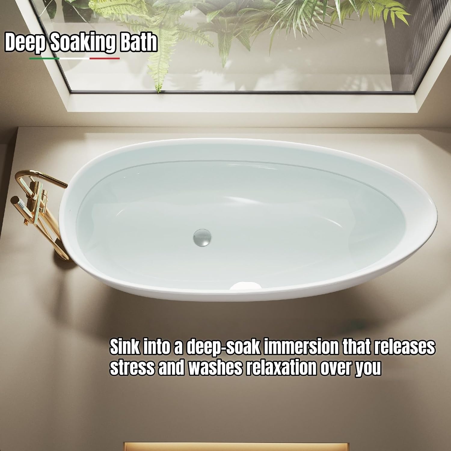 64' Edeyeu Freestanding Bathtub - Modern Artificial Stone Soaking Bathtub, Extra-Deep Freestanding Bathtub, Colored Free Standing Tub, Durable Pmma Artificial Stand Alone Tub Green