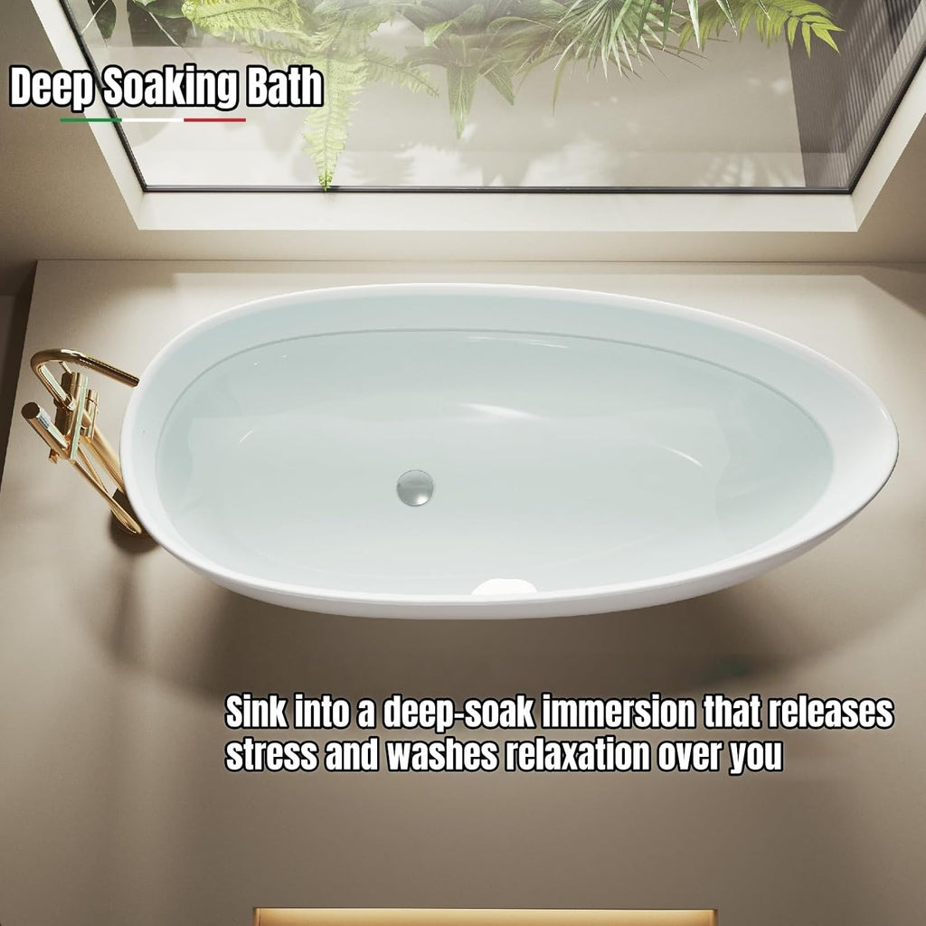 68' Edeyeu Freestanding Bathtub - Modern Artificial Stone Soaking Bathtub, Extra-Deep Freestanding Bathtub, Colored Free Standing Tub, Durable Pmma Artificial Stand Alone Tub Blue
