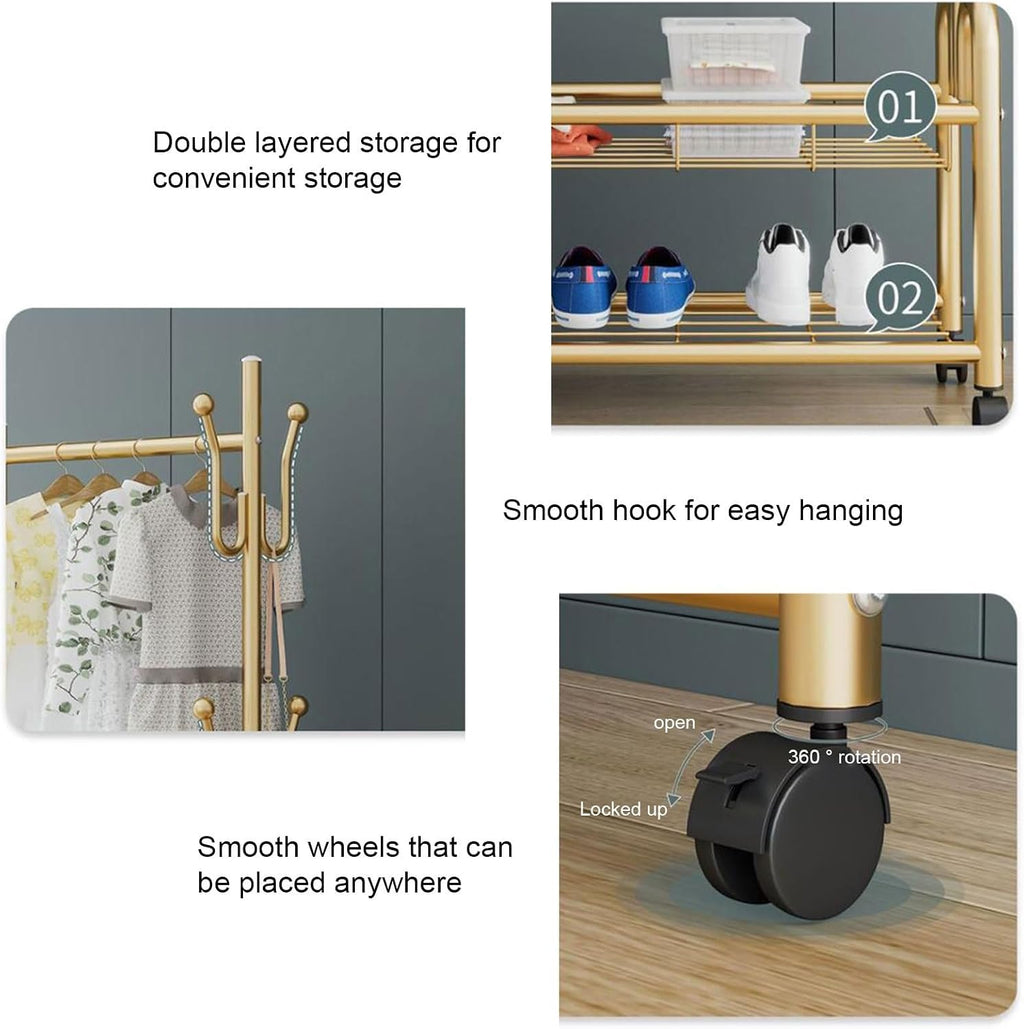 Pink Metal Clothing Hanger Rack with Wheels - Freestanding Garment Rack Organizer for Bedroom, Living Room & Retail Store - 60cm/23.62in Stylish Clothes Storage Solution