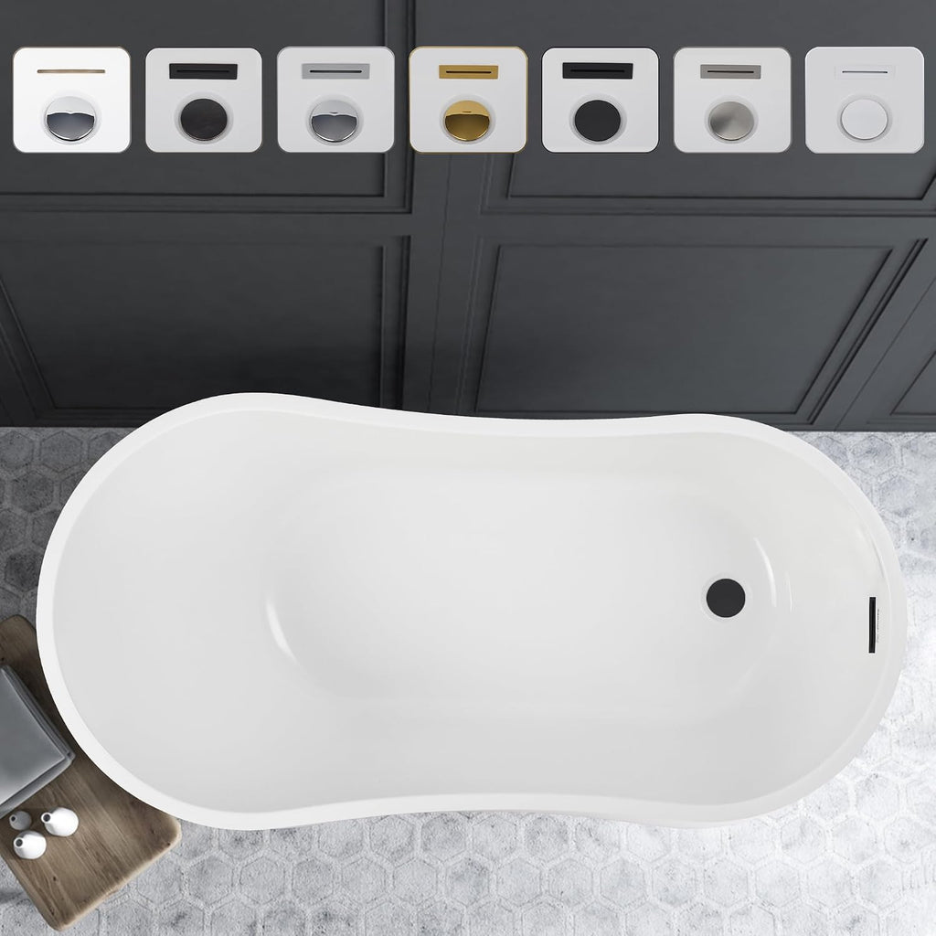 Vanity Art 55 x 28 Inch White Acrylic Freestanding Bathtub | Contemporary Design Soaking Tub with Pop-up Drain and Overflow Included, UPC Certified, VA6531-MB
