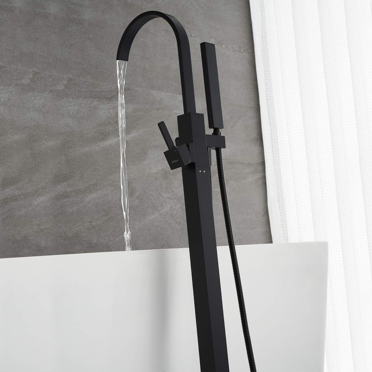 Freestanding Bathtub Faucet Tub Filler Black Floor Mount Single Handle with Hand Shower