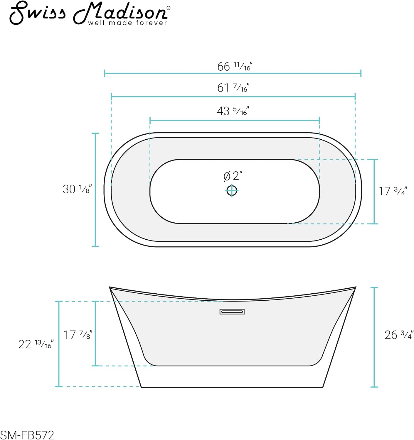 Swiss Madison SM-FB572 Ivy 67' Oval Bathtub