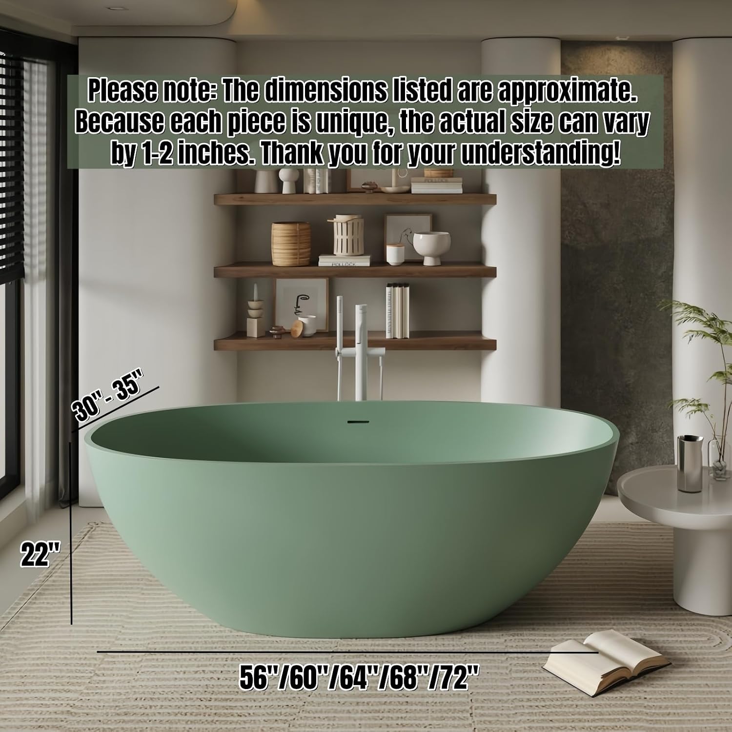 68' Edeyeu Freestanding Bathtub - Oval Deep Soaking Tub with Engineered Stone Build, Ergonomic Backrest and Heat-Retaining Layers, Luxury Solid Surface Bathtub for Modern Bathrooms Orange