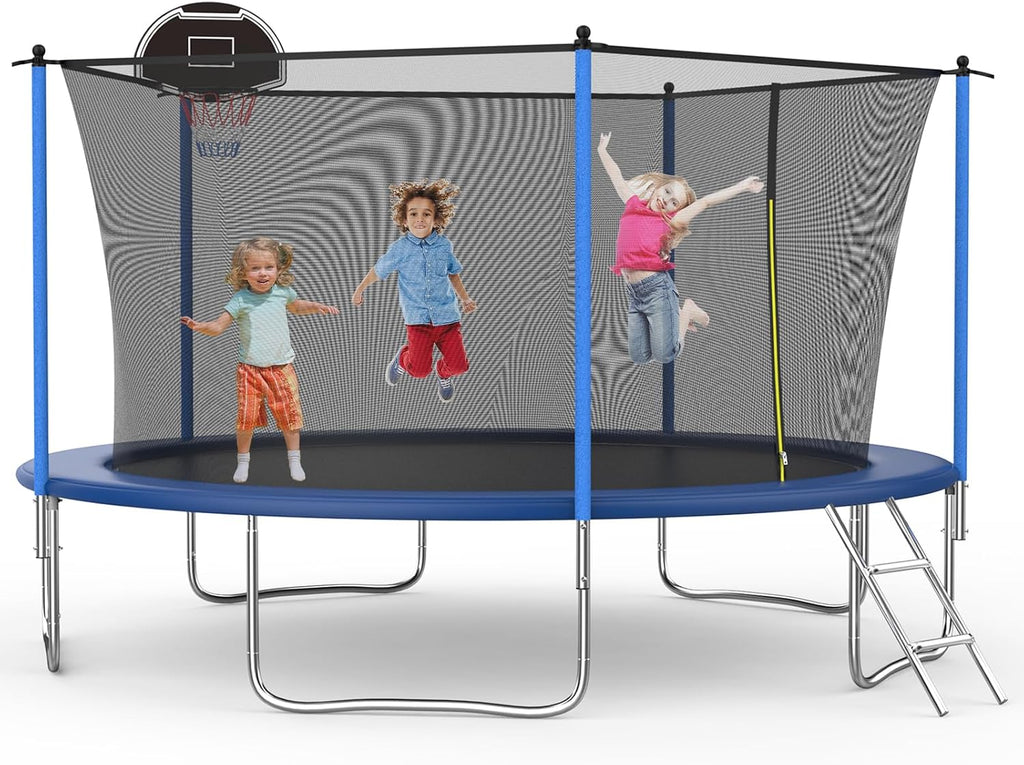 Tranpoline 10FT 12FT 14FT 16FT Tranpoline for Kids with Safety Enclosure Net Recreational Tranpoline for Adults ASTM Approval Backyard Outdoor Tranpoline with Basketball Hoop